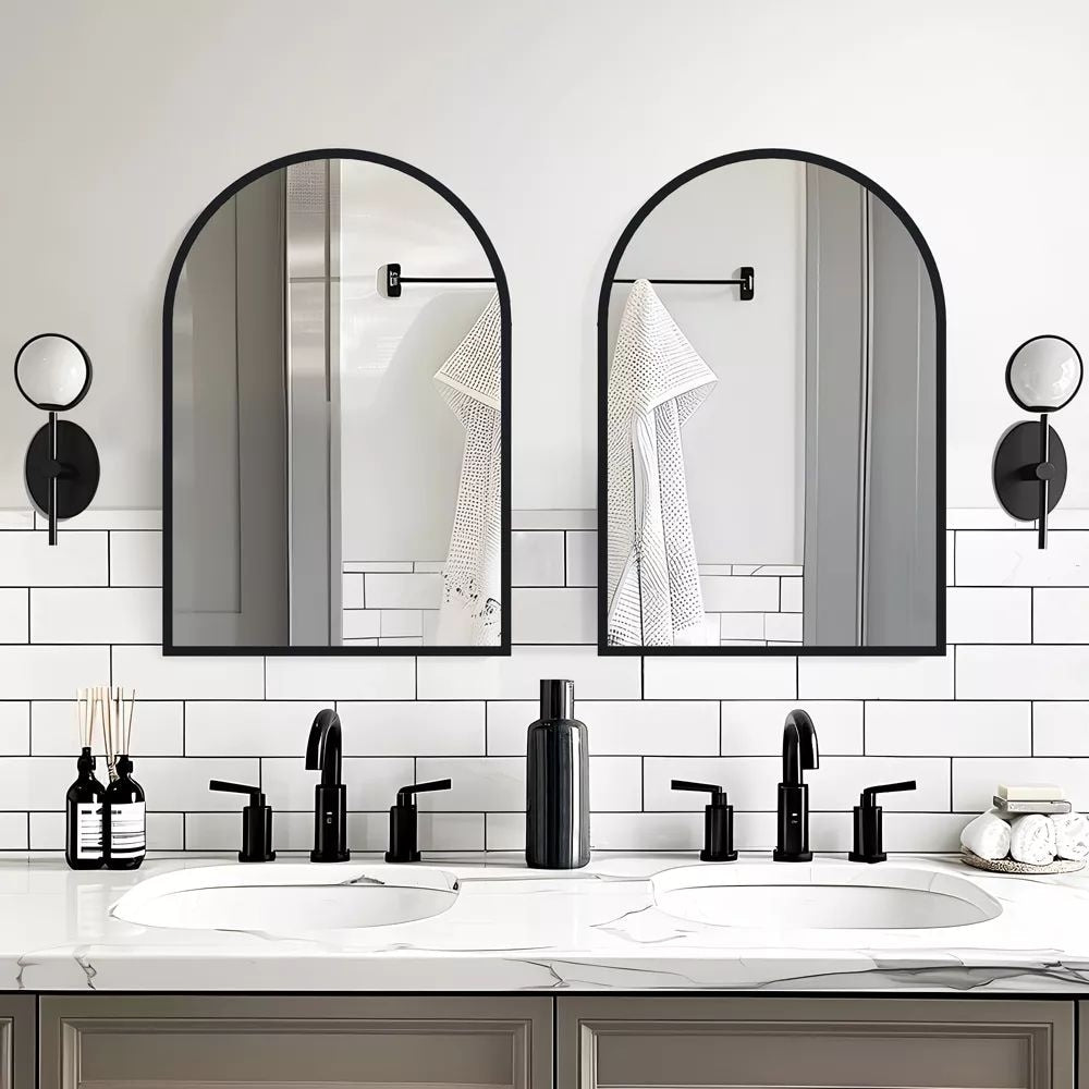 2 Pack Bathroom Arch Aluminum Wall Mirror Vanity Mirrors