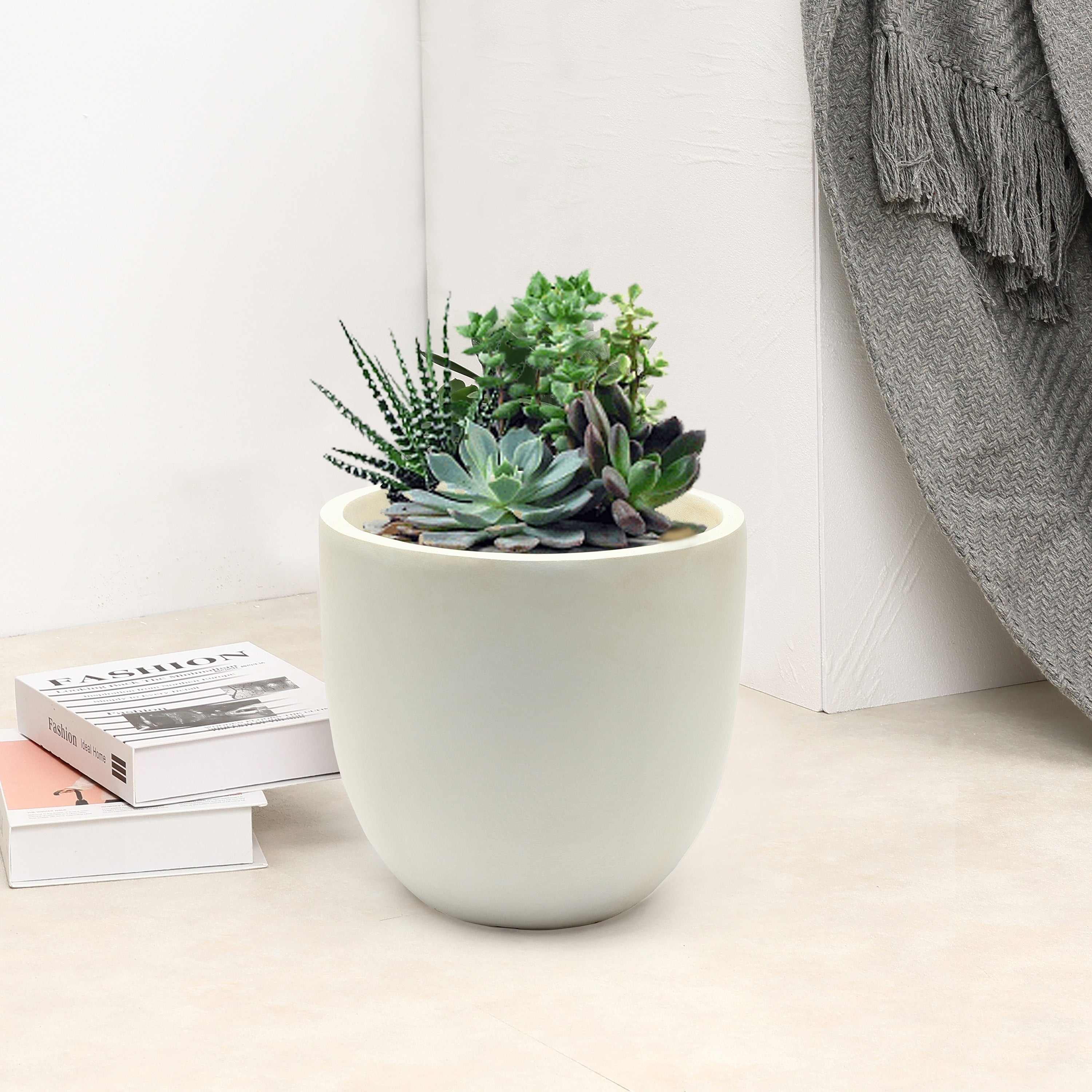 Tapered Round MgO Planter, Indoor and Outdoor