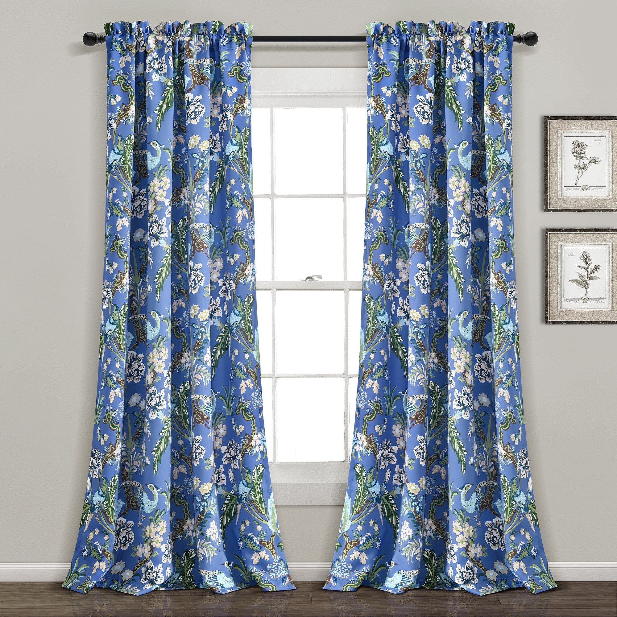 Lush Decor Dolores Light Filtering Floral Bird Print Curtain Pair Panels