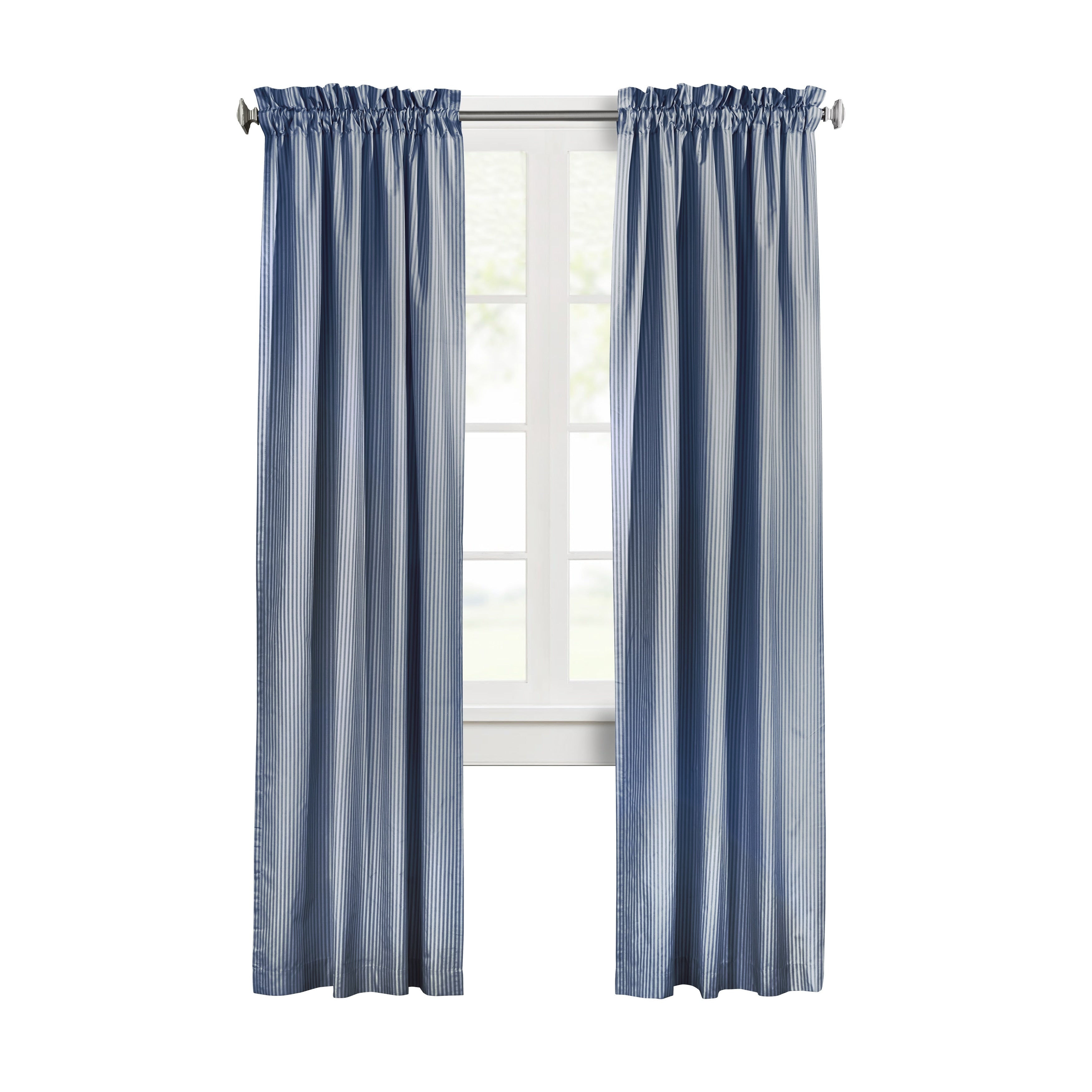 ThermaLogic Ticking Stripe Pole Top Window Curtain Panel Set