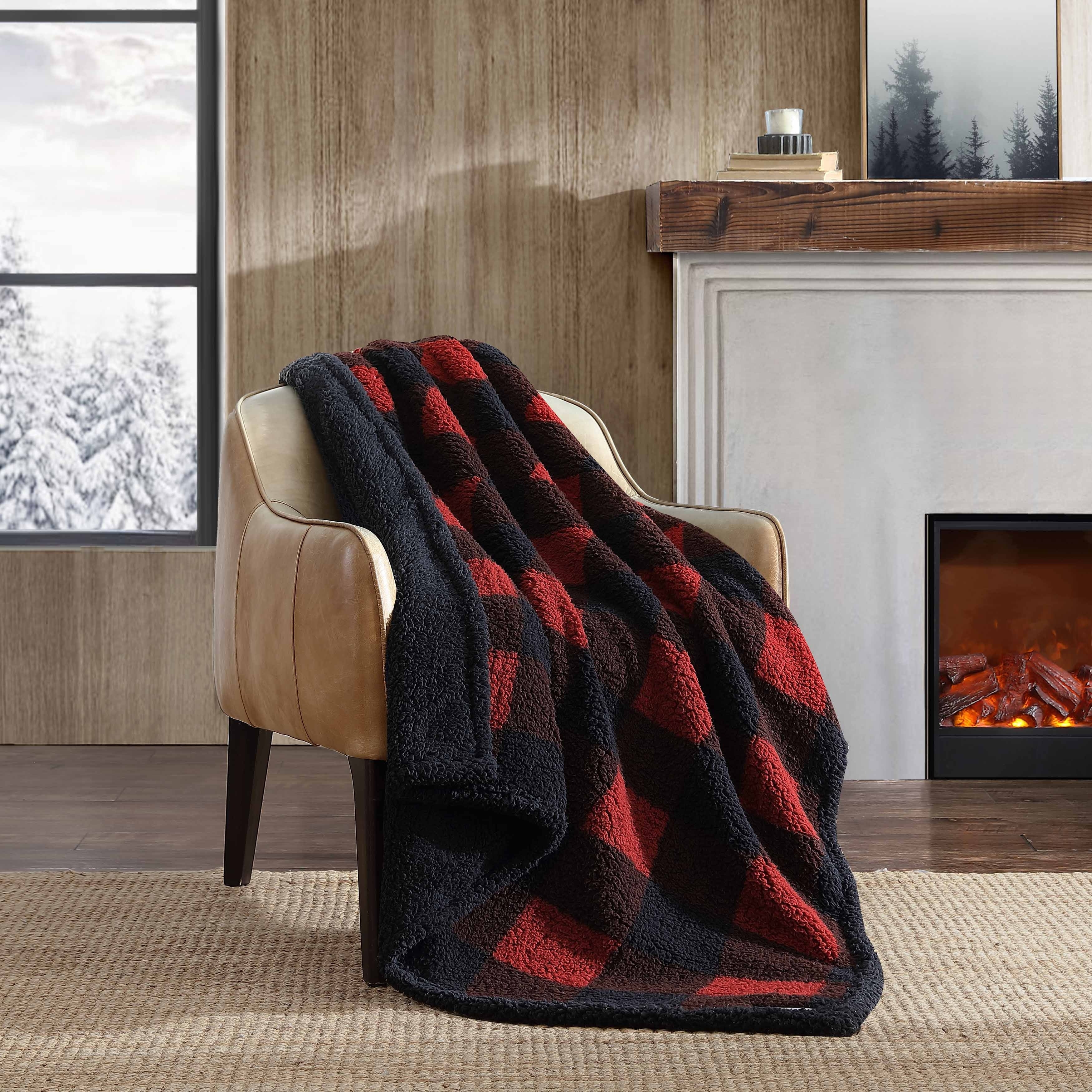 Eddie Bauer Printed Faux Shearling- Reversible Throw Blankets