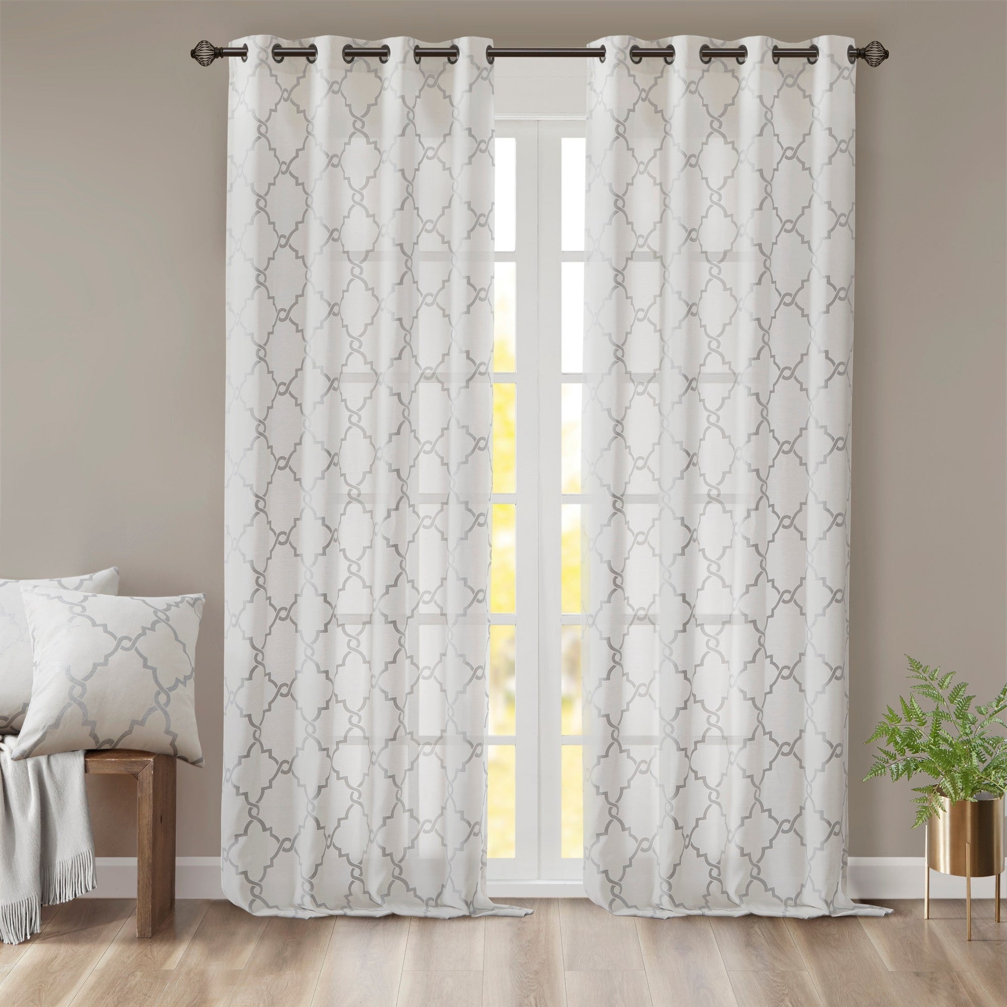 Madison Park Westmont Fretwork Print Grommet Top Window Single Curtain Panel