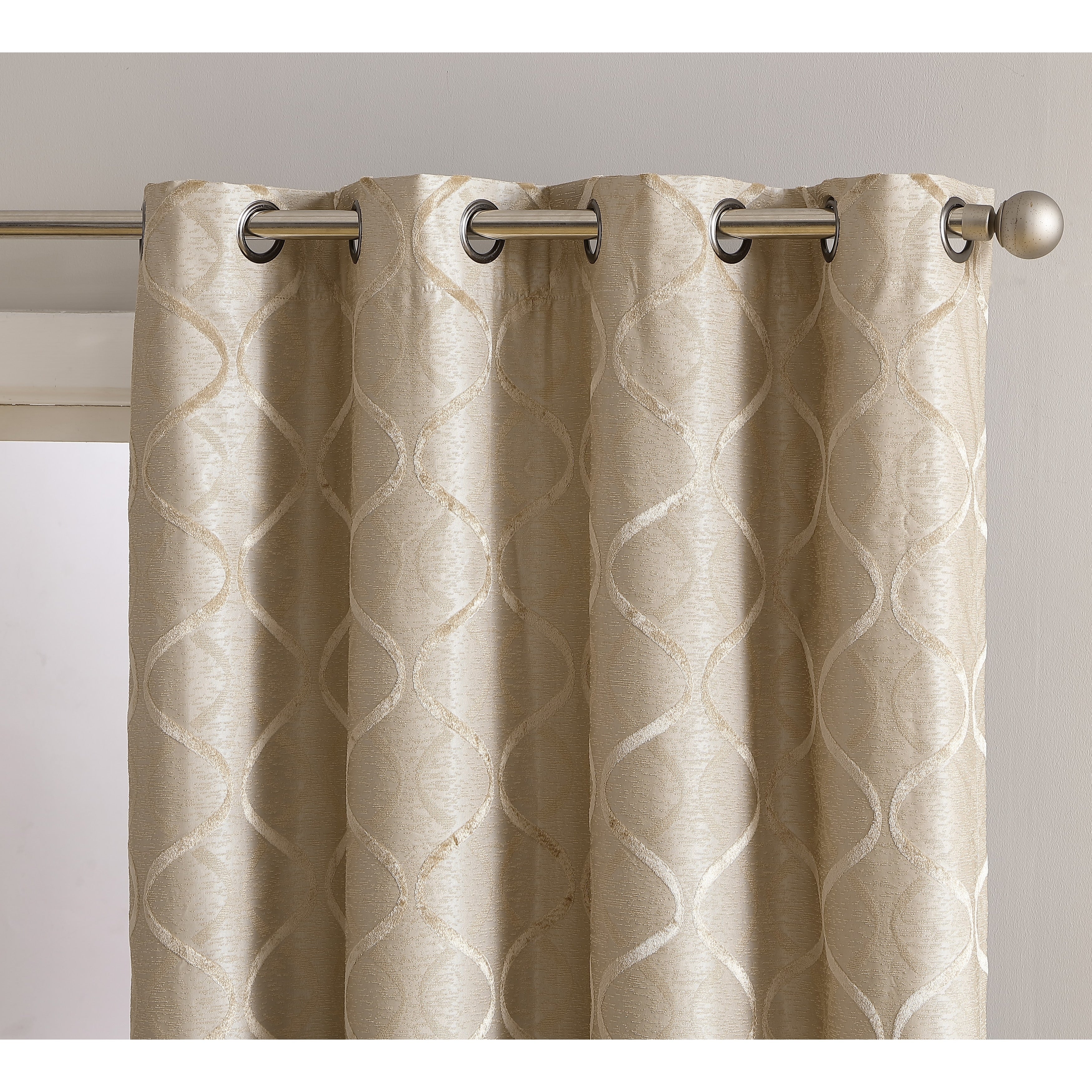 HLC.me Lattice Flocked 100% Complete Blackout Thermal Insulated Window Curtain Grommet Panels - Set of 2