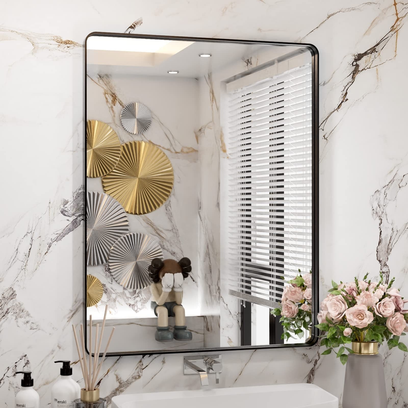 Apmir Metal Frame Tempered Glass Bathroom Vanity Mirror for Wall, Cloakroom, Bedroom