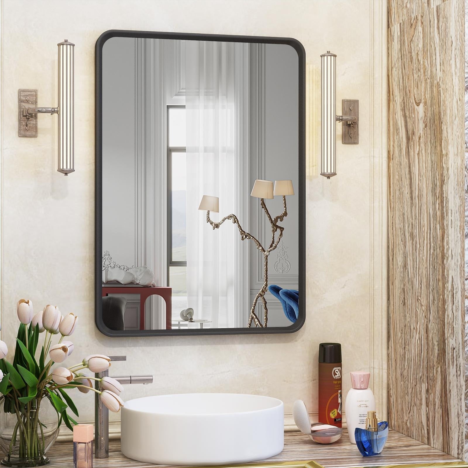 Apmir Metal Frame Tempered Glass Bathroom Vanity Mirror for Wall, Cloakroom, Bedroom