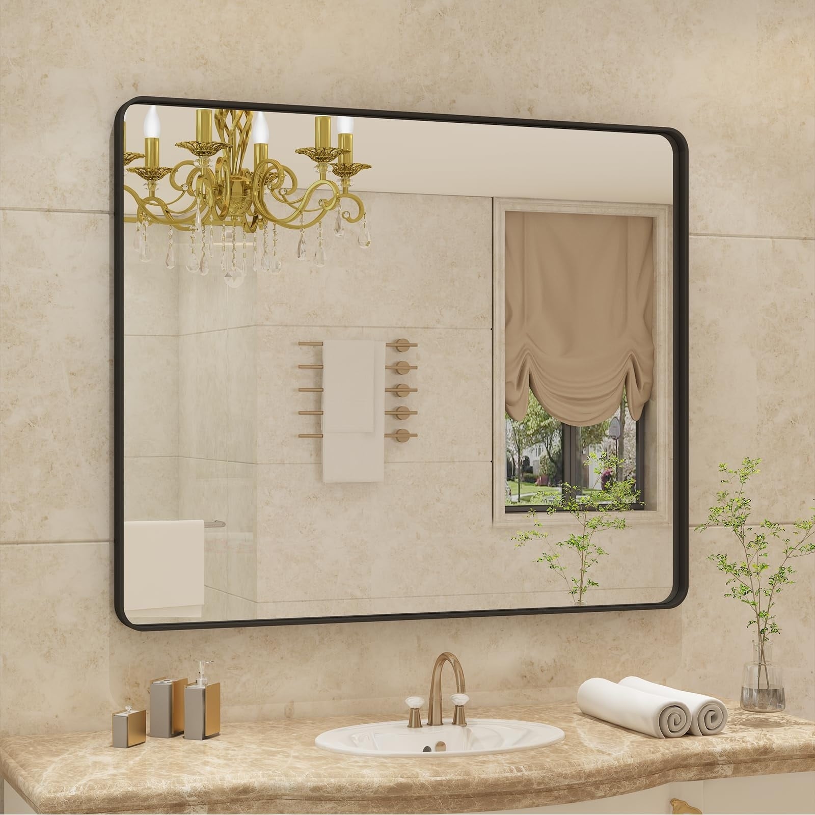 Apmir Metal Frame Tempered Glass Bathroom Vanity Mirror for Wall, Cloakroom, Bedroom