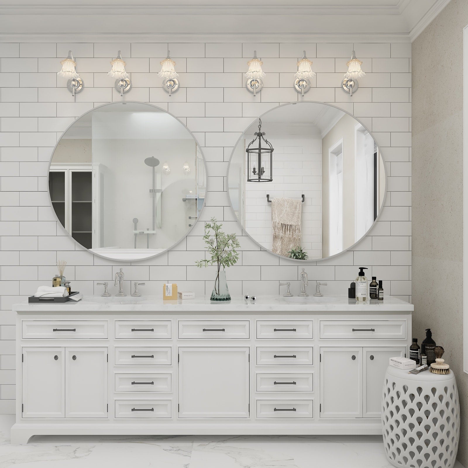 Full Size Round Bathroom Vanity Wall Mirror with Metal Frame