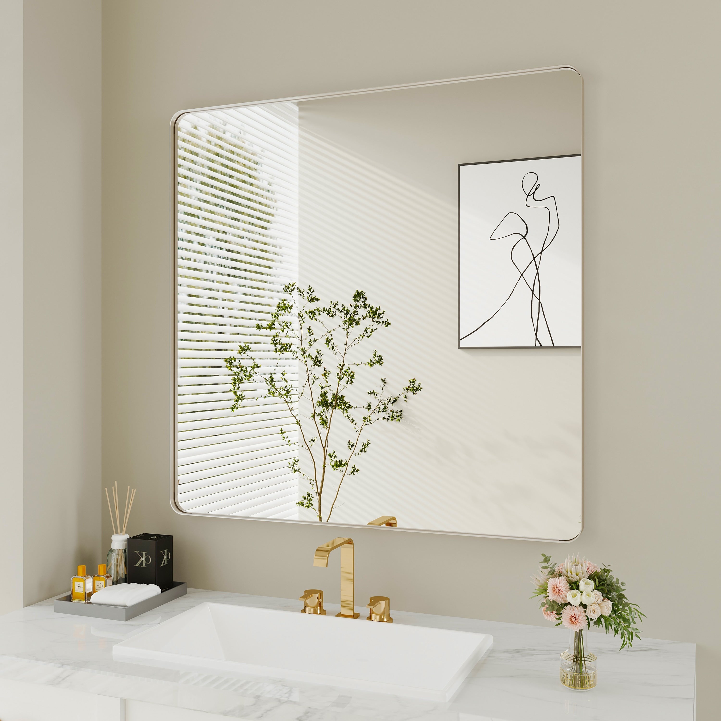 Framed Wall Mounted Bathroom Vanity Mirror