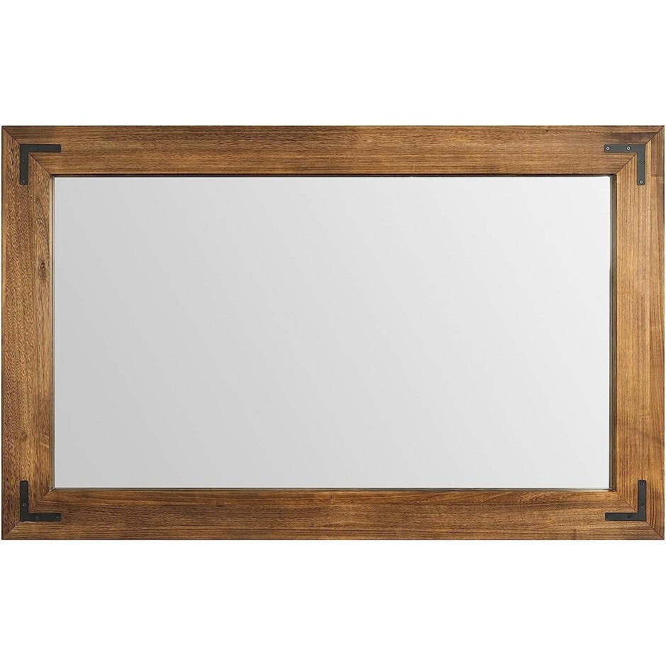 Rustic Wooden Framed Wall Mirror, Natural Wood Bathroom Vanity Mirror