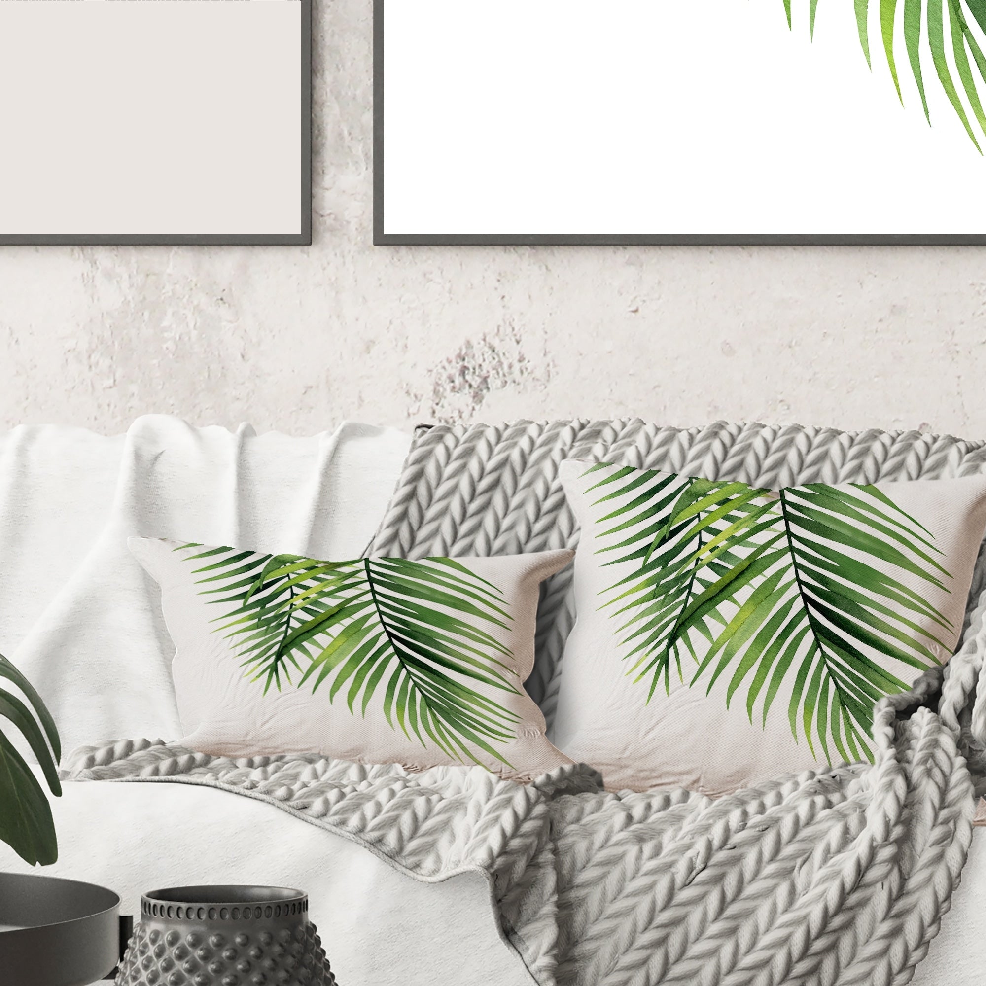 Designart 'Detail Tropical Palm Branches' Tropical Printed Throw Pillow