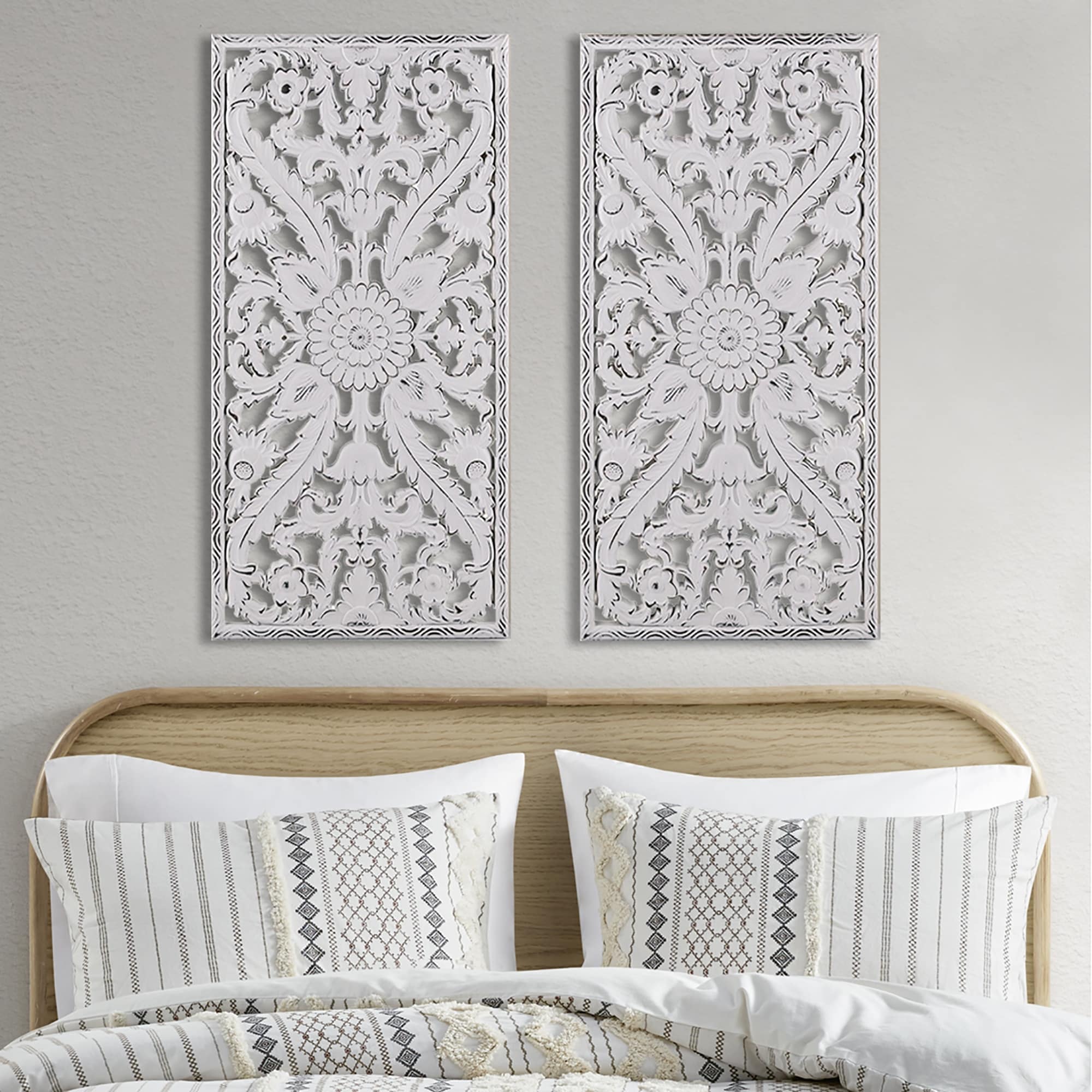 Madison Park Botanical Distressed Carved Wood Wall Décor (Set of 2)