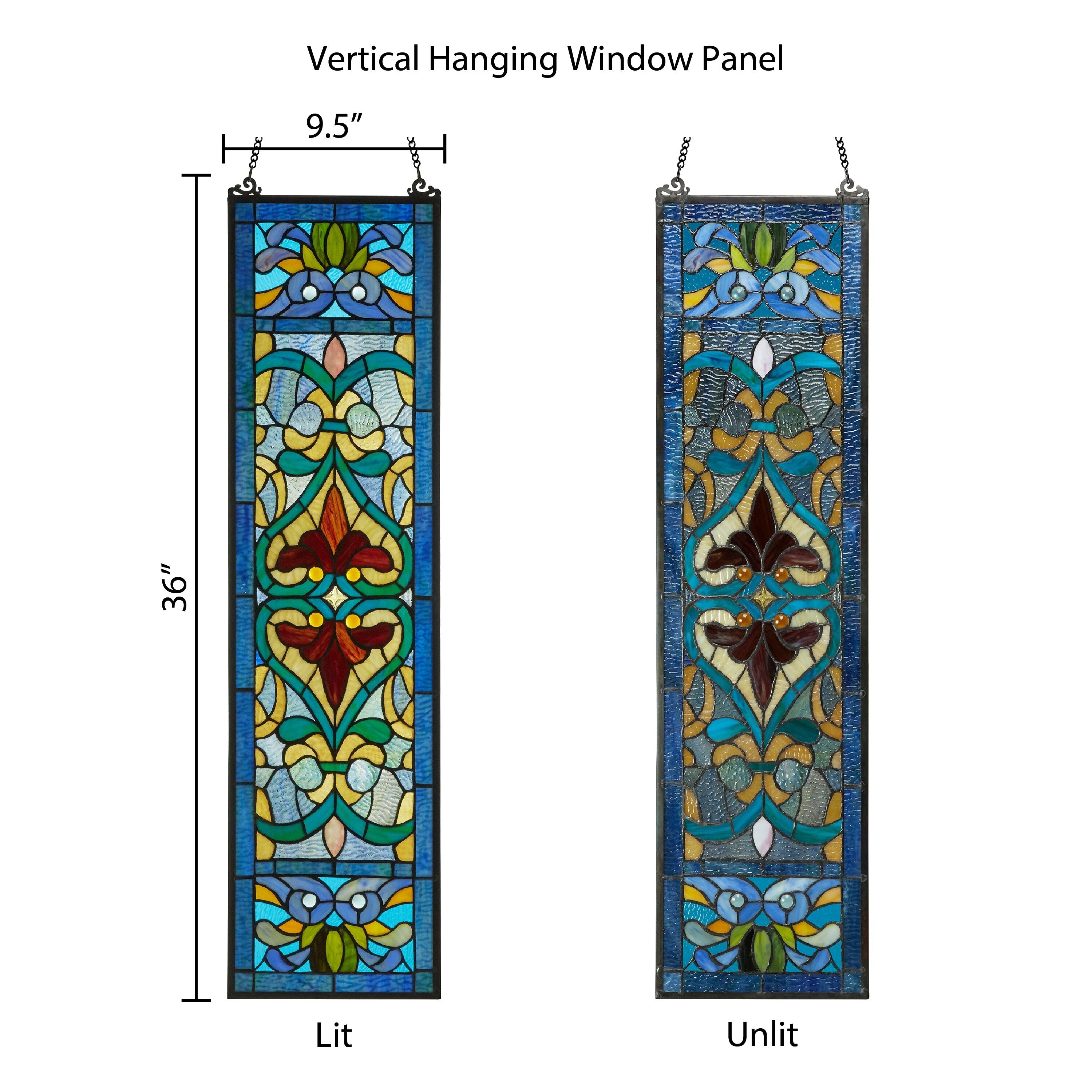 River of Goods Victorian Stained Glass Fleur De Lis Window Panel - 9.5L x 0.25W x 36H