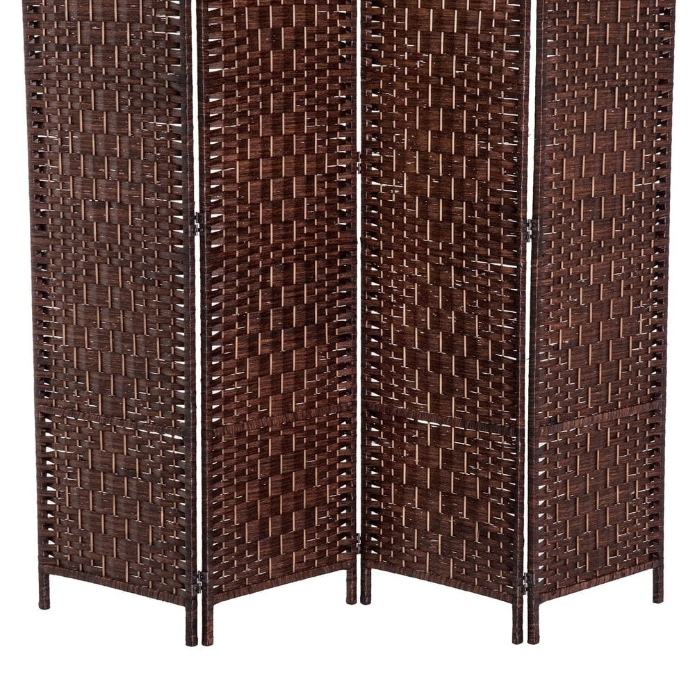 HomCom 6' Tall Wicker Weave Four Panel Room Divider Privacy Screen - Chestnut Brown