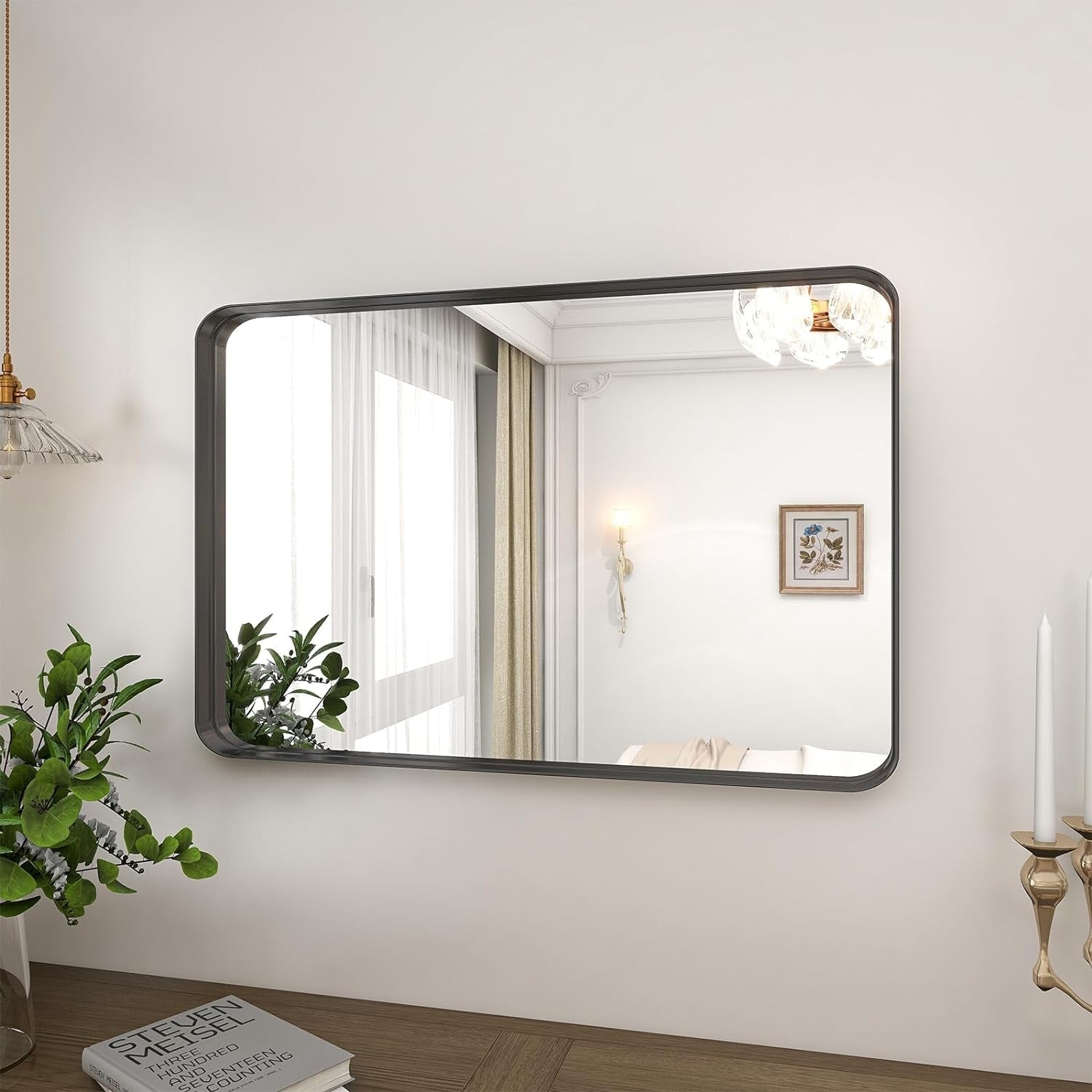 Apmir Metal Frame Tempered Glass Bathroom Vanity Mirror for Wall, Cloakroom, Bedroom