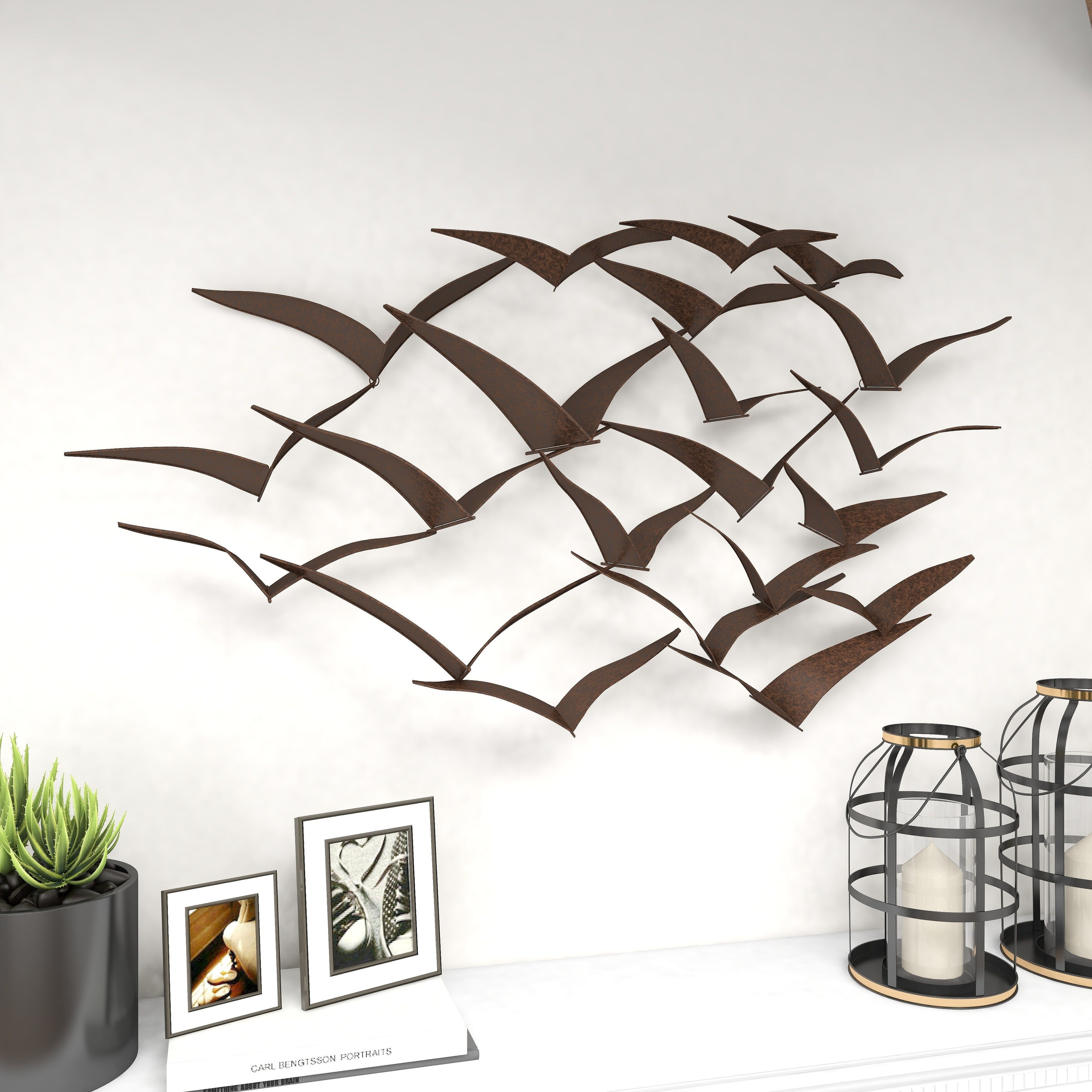 Benzara Metal Flock of Flying Birds Wall Decor, Black