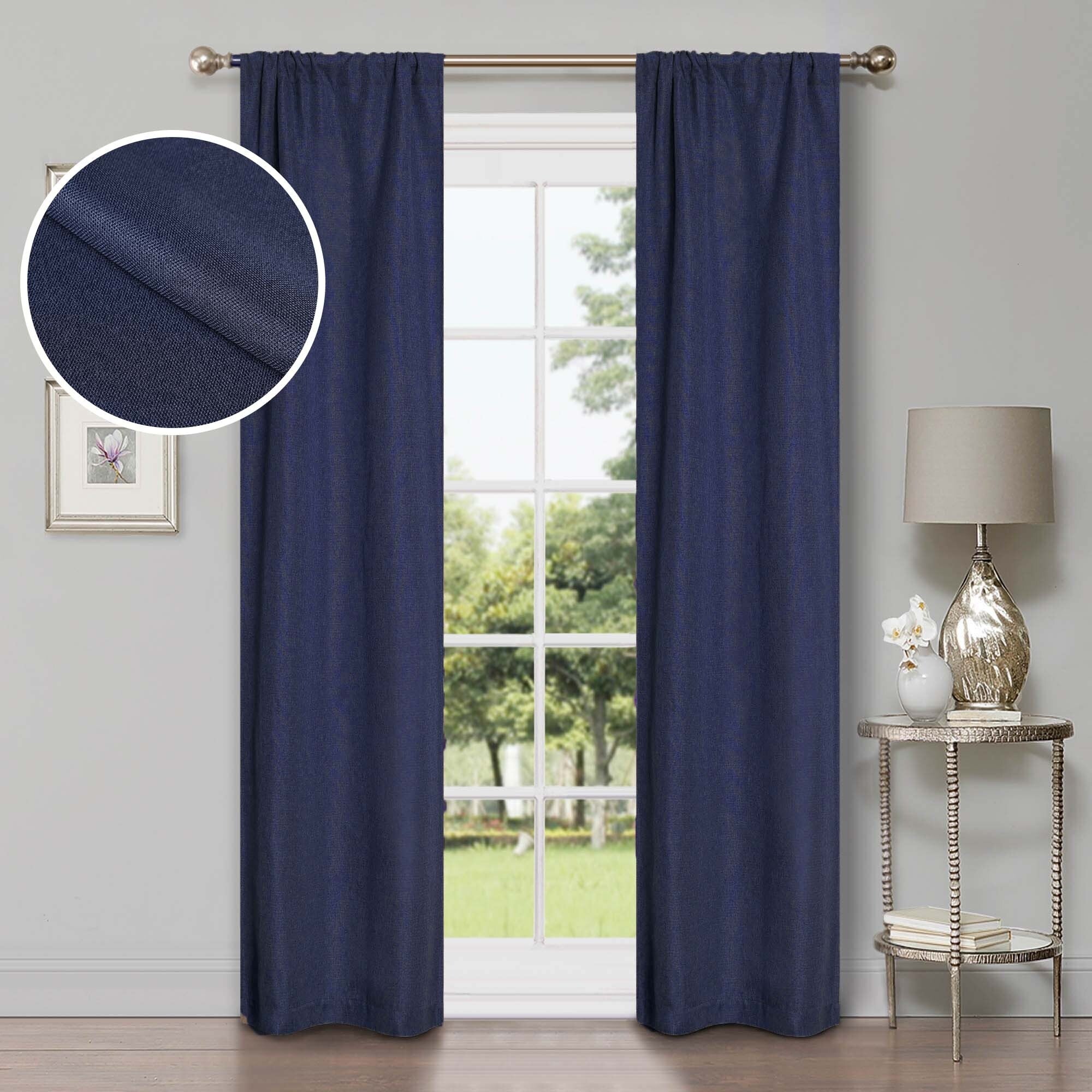 Superior Classic Linen Pattern Room Darkening Blackout Curtains, Rod Pocket or Grommets, Set of 2