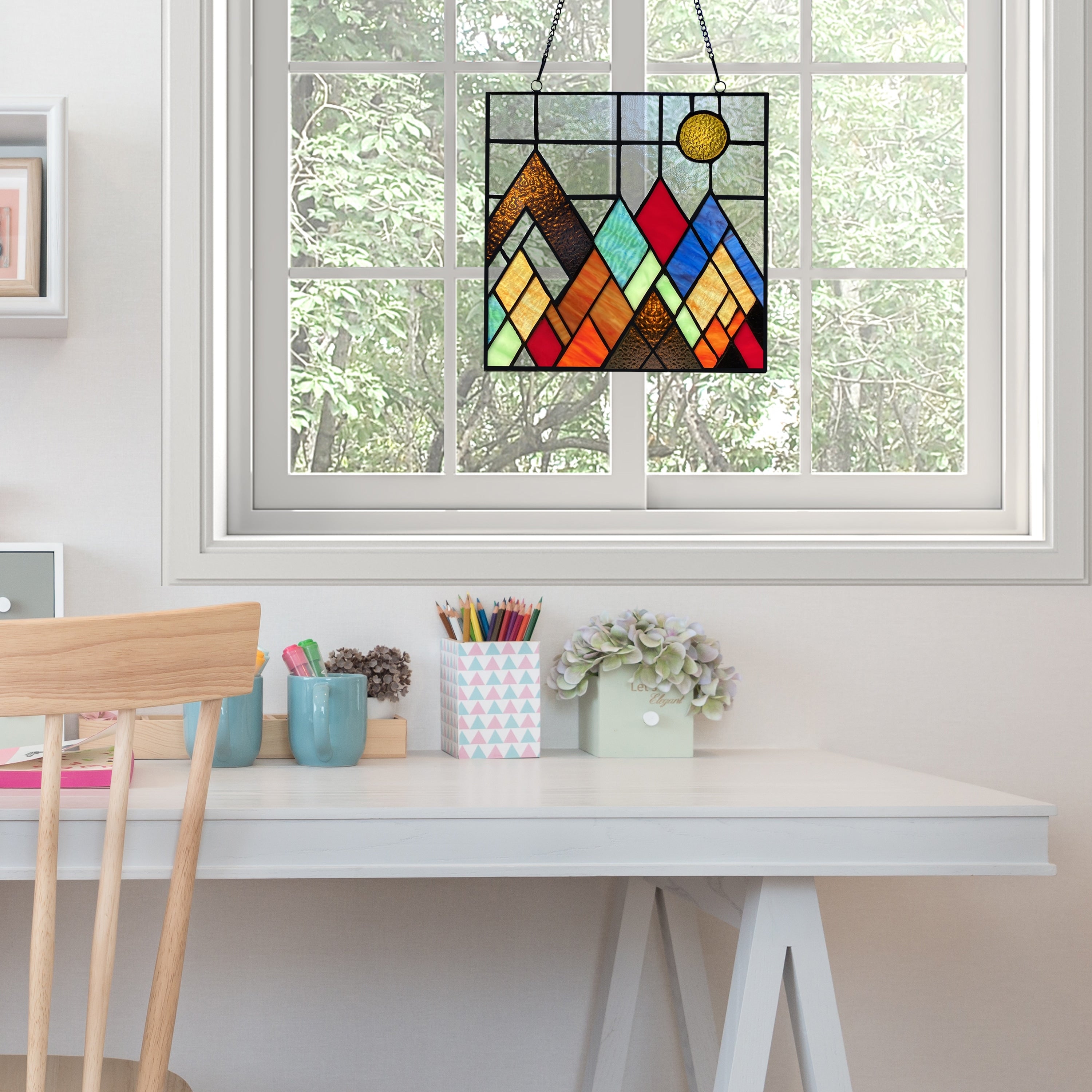 River of Goods River of Goods Beyond the Mountain Tops Stained Glass Window Panel - 10 x 0.25 x 10