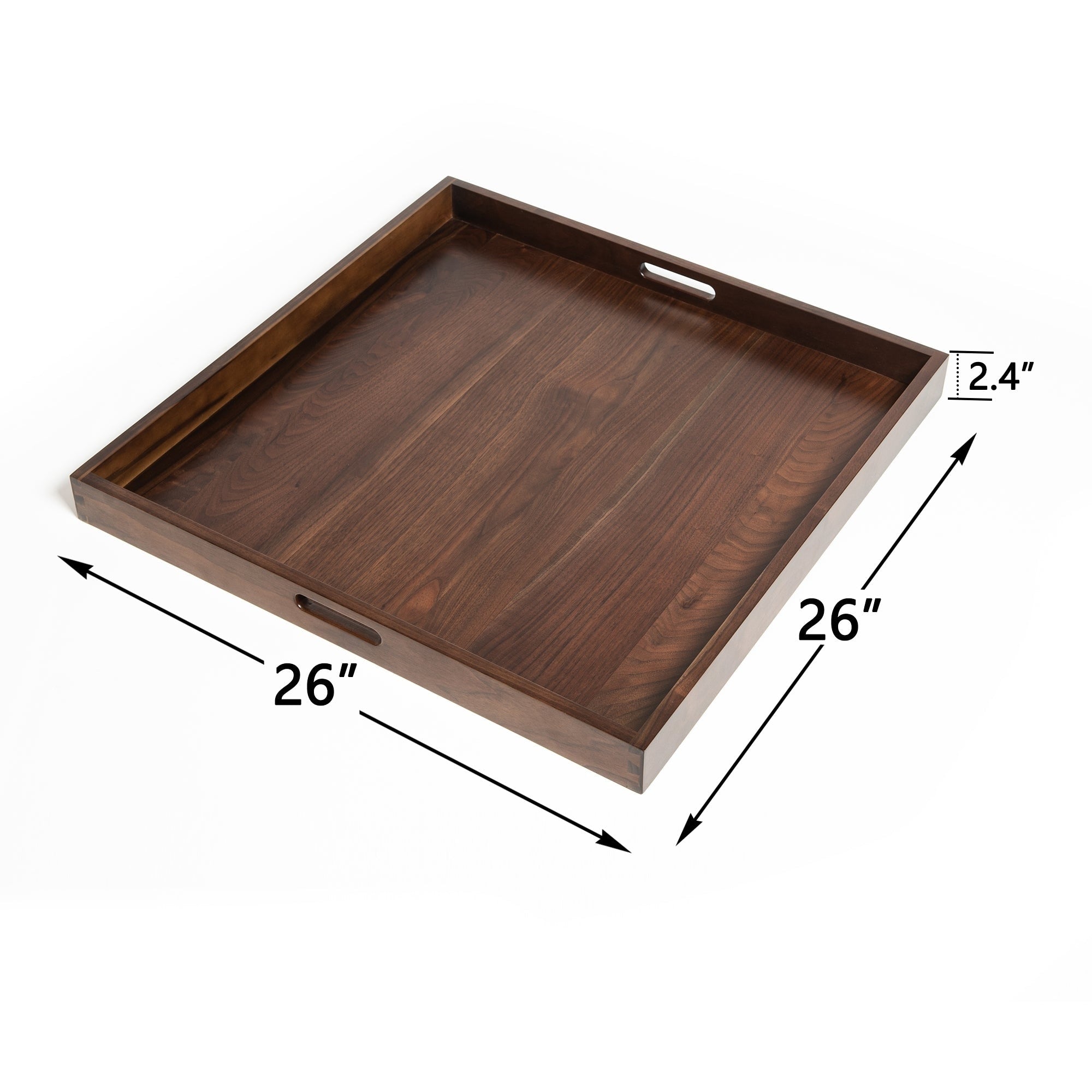 Square Black Walnut Wood Serving Tray Ottoman Tray with Handles