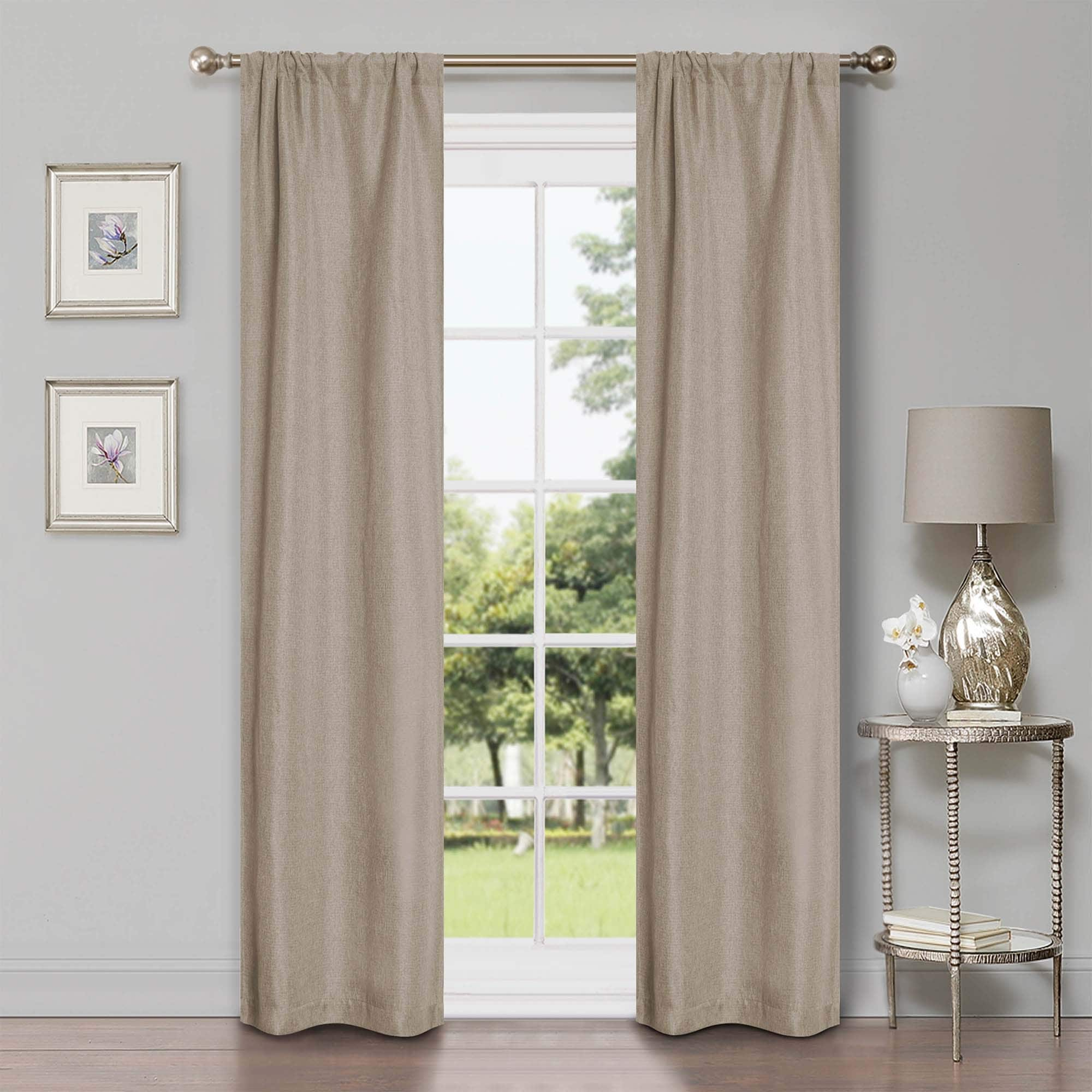 Superior Classic Linen Pattern Room Darkening Blackout Curtains, Rod Pocket or Grommets, Set of 2