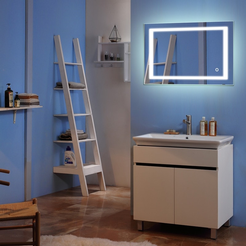 Built-in Light Strip Touch LED Bathroom Mirror Silver