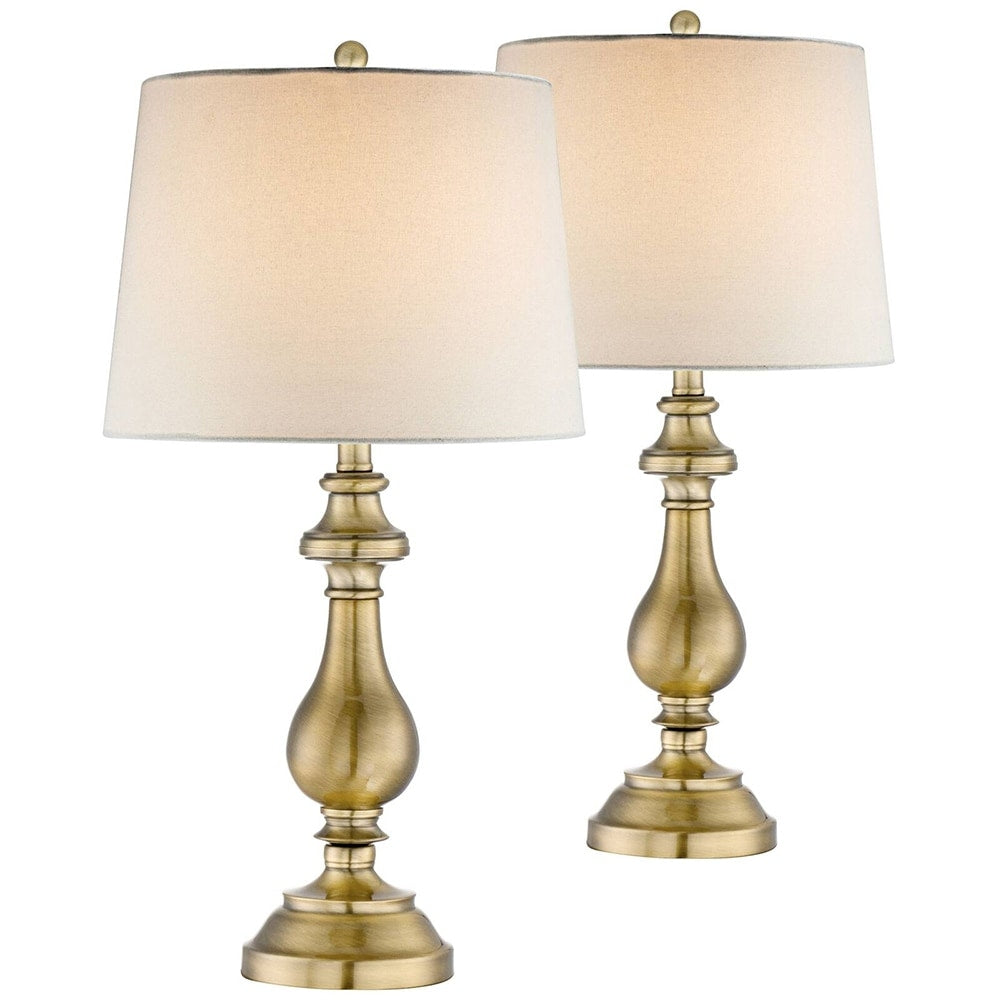 Traditional Table Lamps 26 High Set of 2 Antique Brass Bedroom - 14 x 26