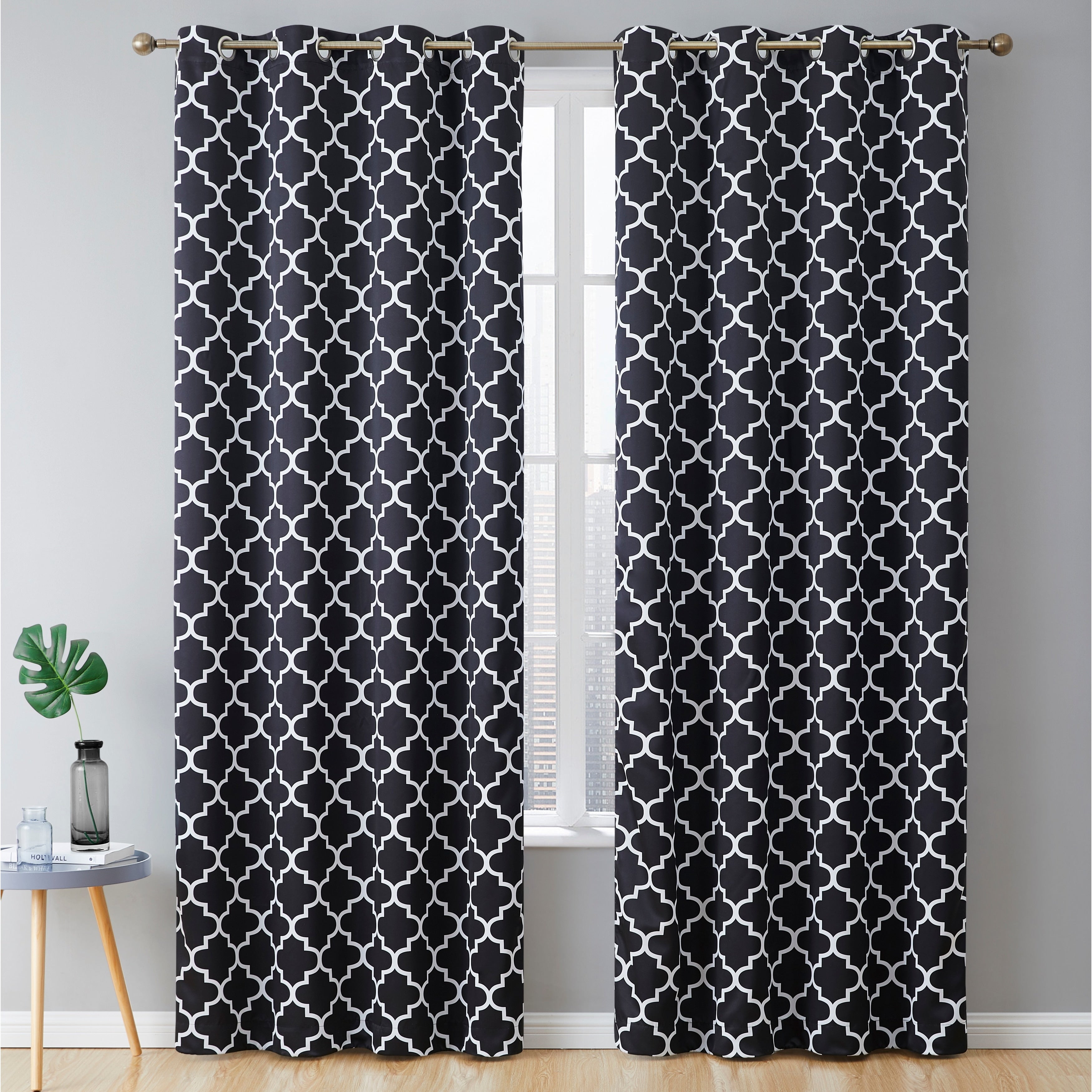 HLC.me Lattice Geometric Blackout Thermal Privacy Room Darkening Grommet Window Drapes Curtain Panels - Set of 2