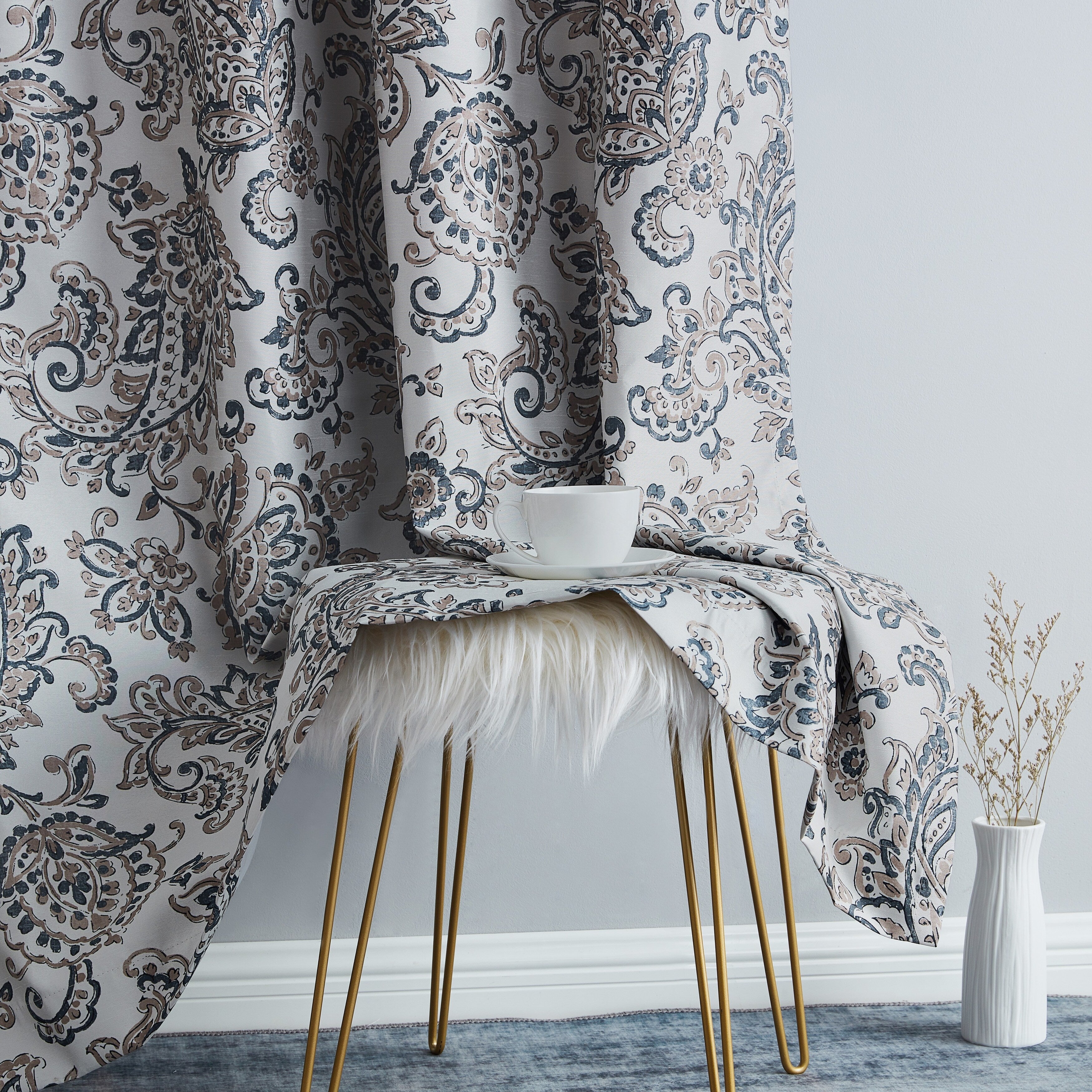 HLC.me Amalfi Paisley Faux Silk 100% Blackout Room Darkening Thermal Energy Efficient Curtain Grommet Panels, 2 Panels