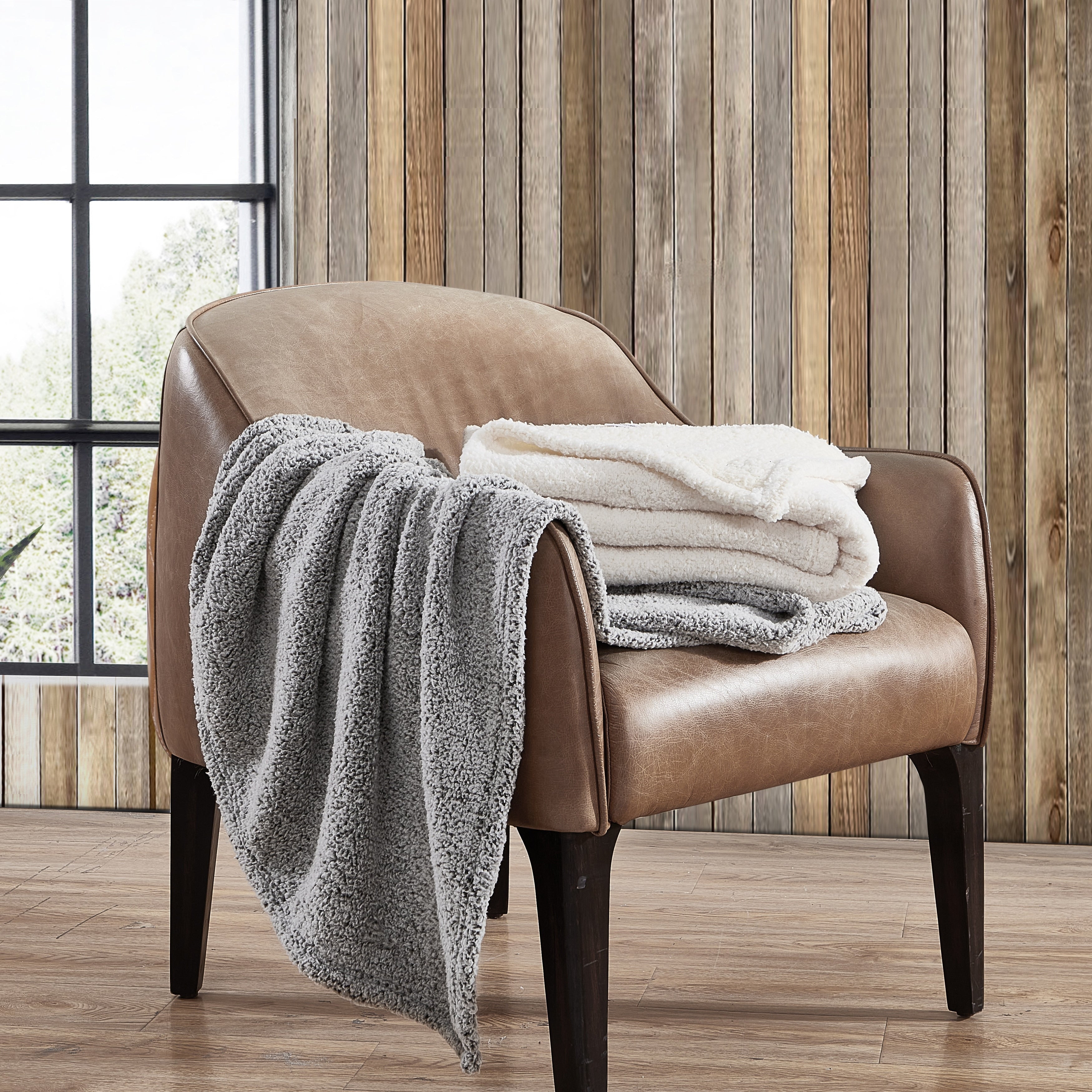 Eddie Bauer Printed Faux Shearling- Reversible Throw Blankets