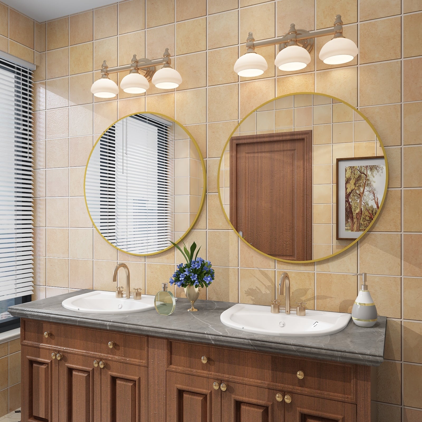 Full Size Round Bathroom Vanity Wall Mirror with Metal Frame