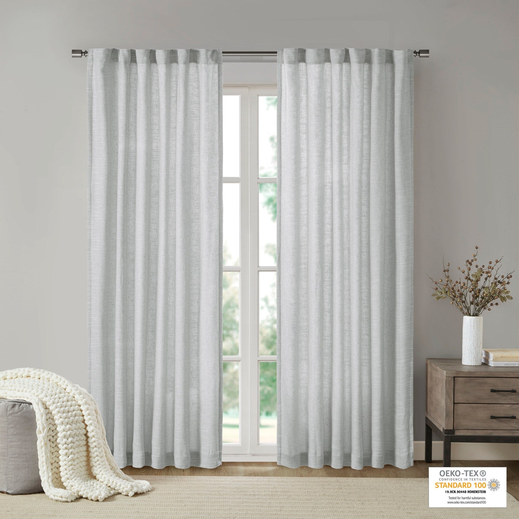 Madison Park Barnet Faux Linen Rod Pocket and Back Tab Fleece Lined Curtain Panel