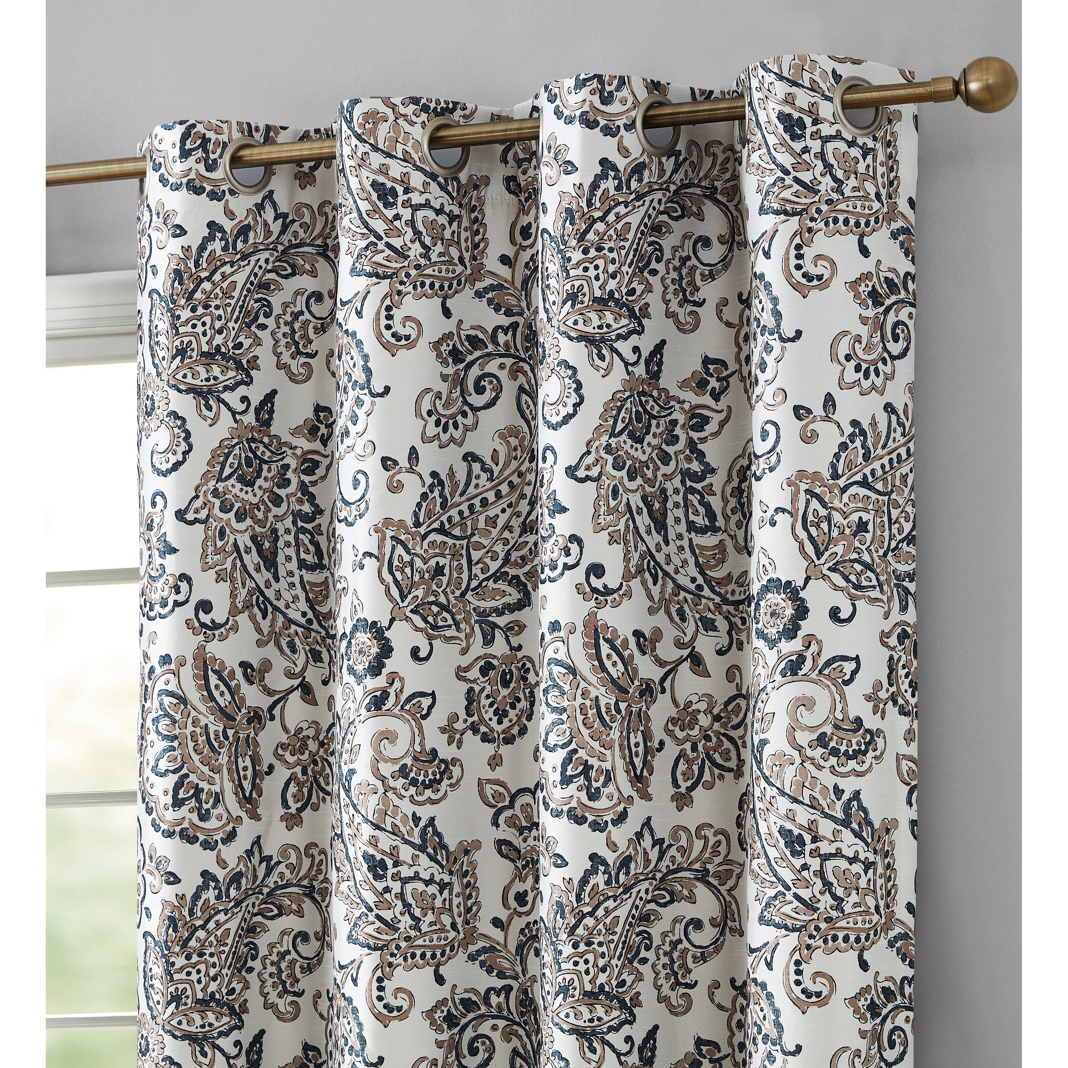 HLC.me Amalfi Paisley Faux Silk 100% Blackout Room Darkening Thermal Energy Efficient Curtain Grommet Panels, 2 Panels