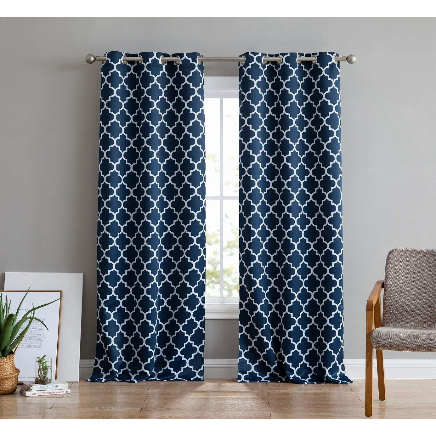 HLC.me Lattice Geometric Blackout Thermal Privacy Room Darkening Grommet Window Drapes Curtain Panels - Set of 2