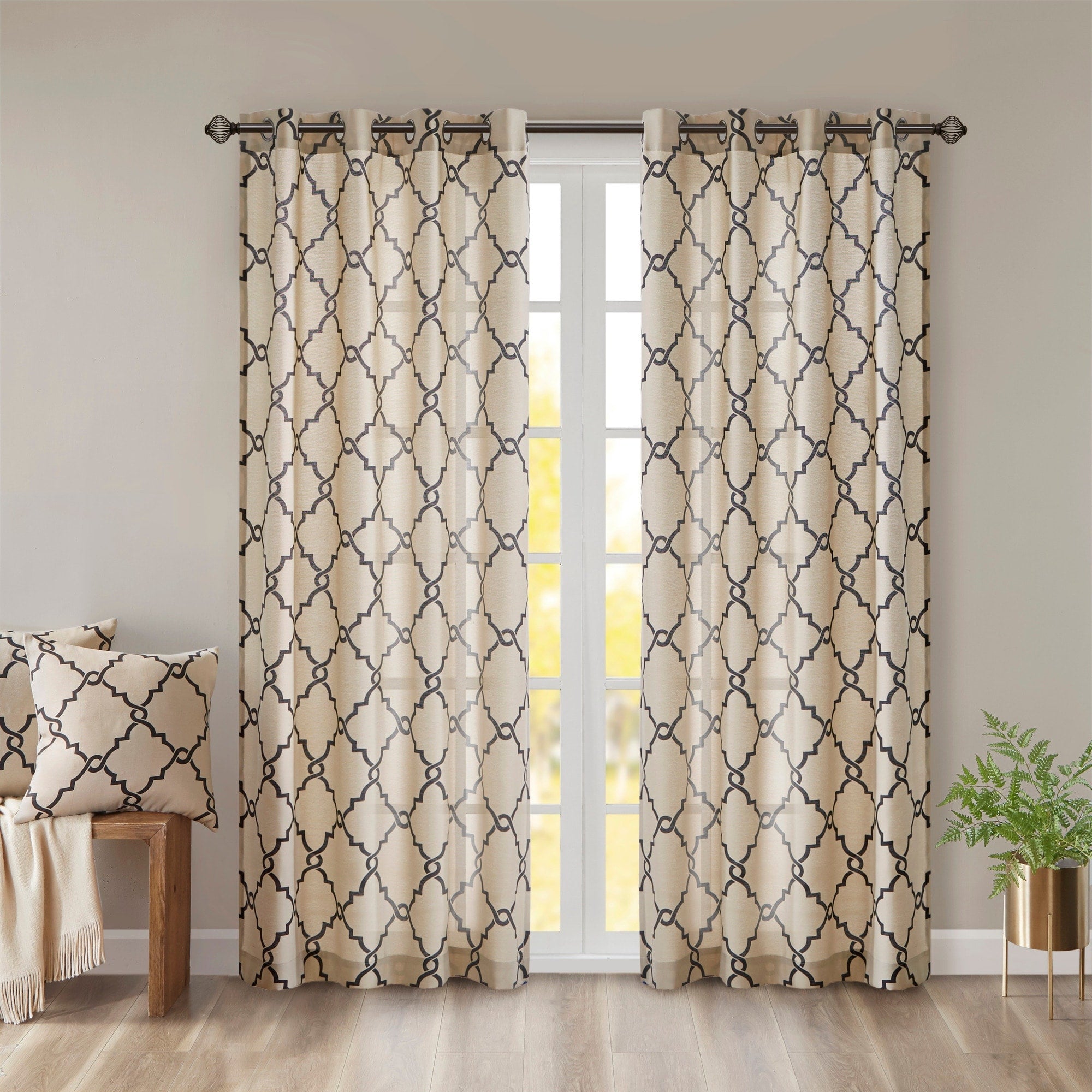 Madison Park Westmont Fretwork Print Grommet Top Window Single Curtain Panel