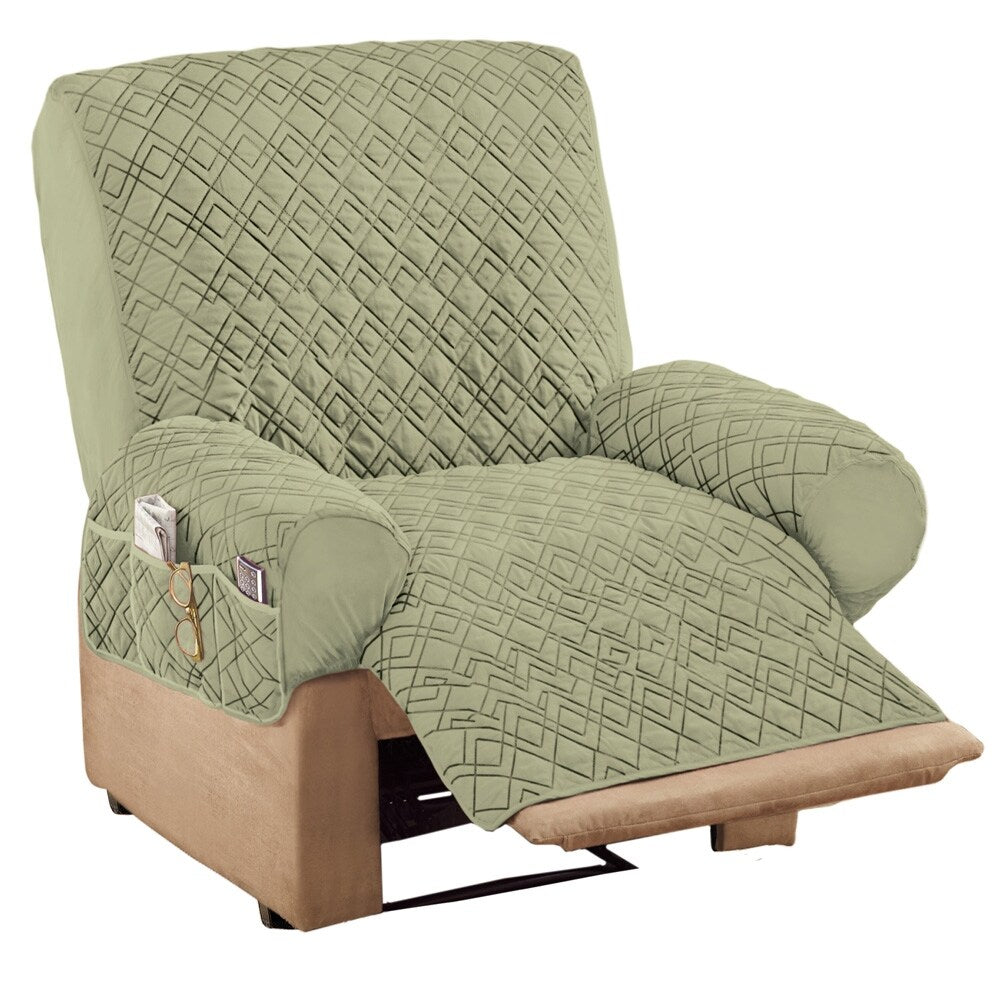 Diamond Quilted Stretch Recliner Cover with Storage