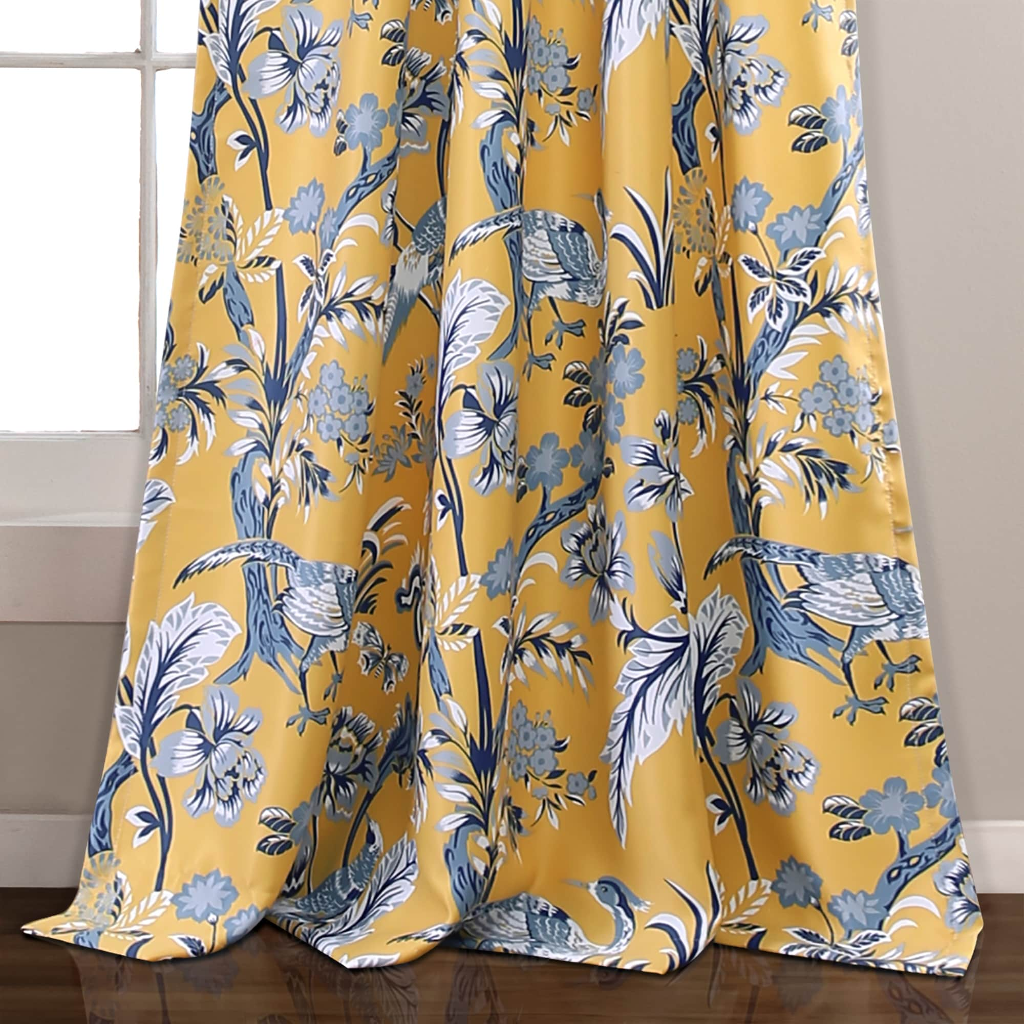 Lush Decor Dolores Light Filtering Floral Bird Print Curtain Pair Panels