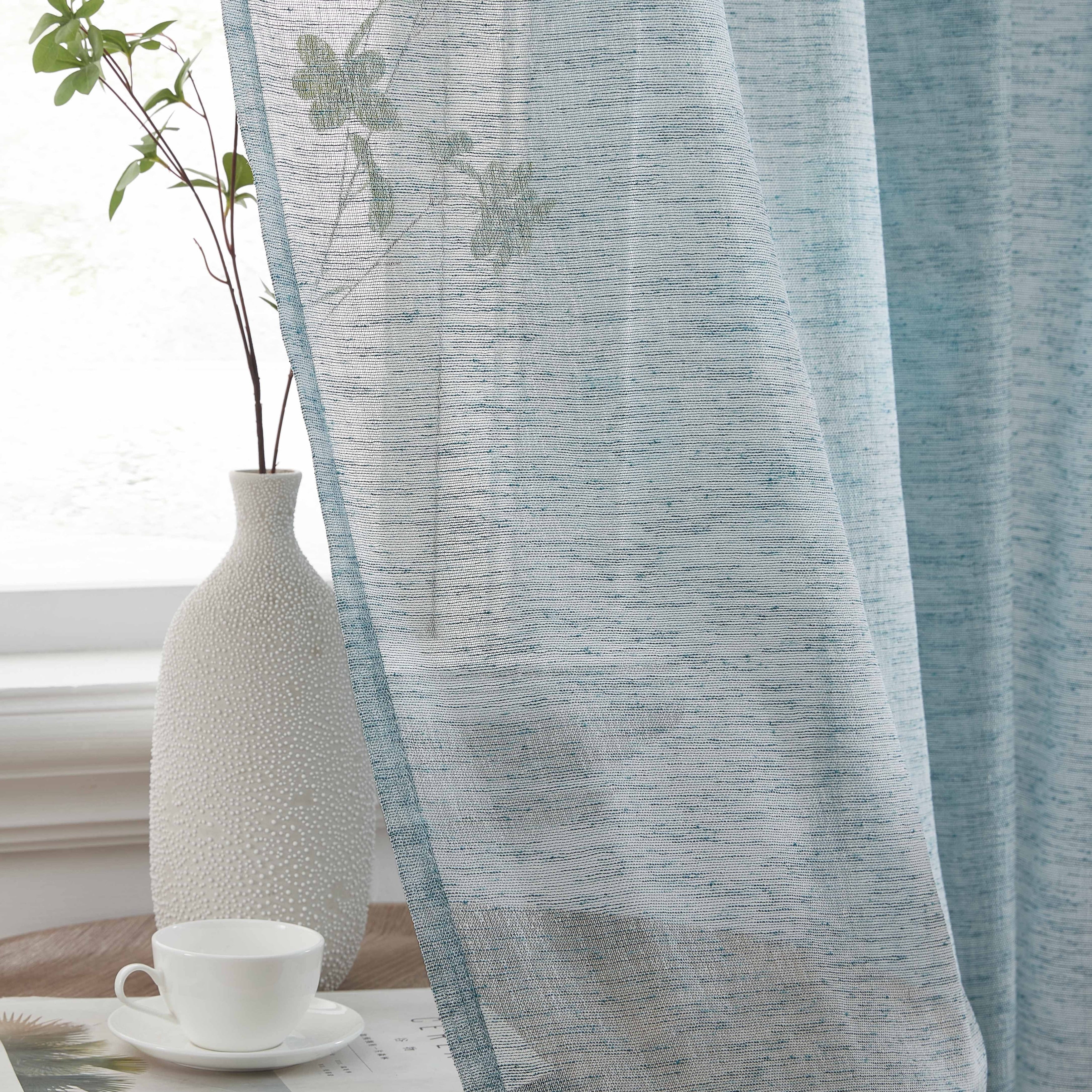 HLC.me Penelope Faux Linen Textured Semi Sheer Light Filtering Window Pole Pocket Curtains Panels - Set of 2