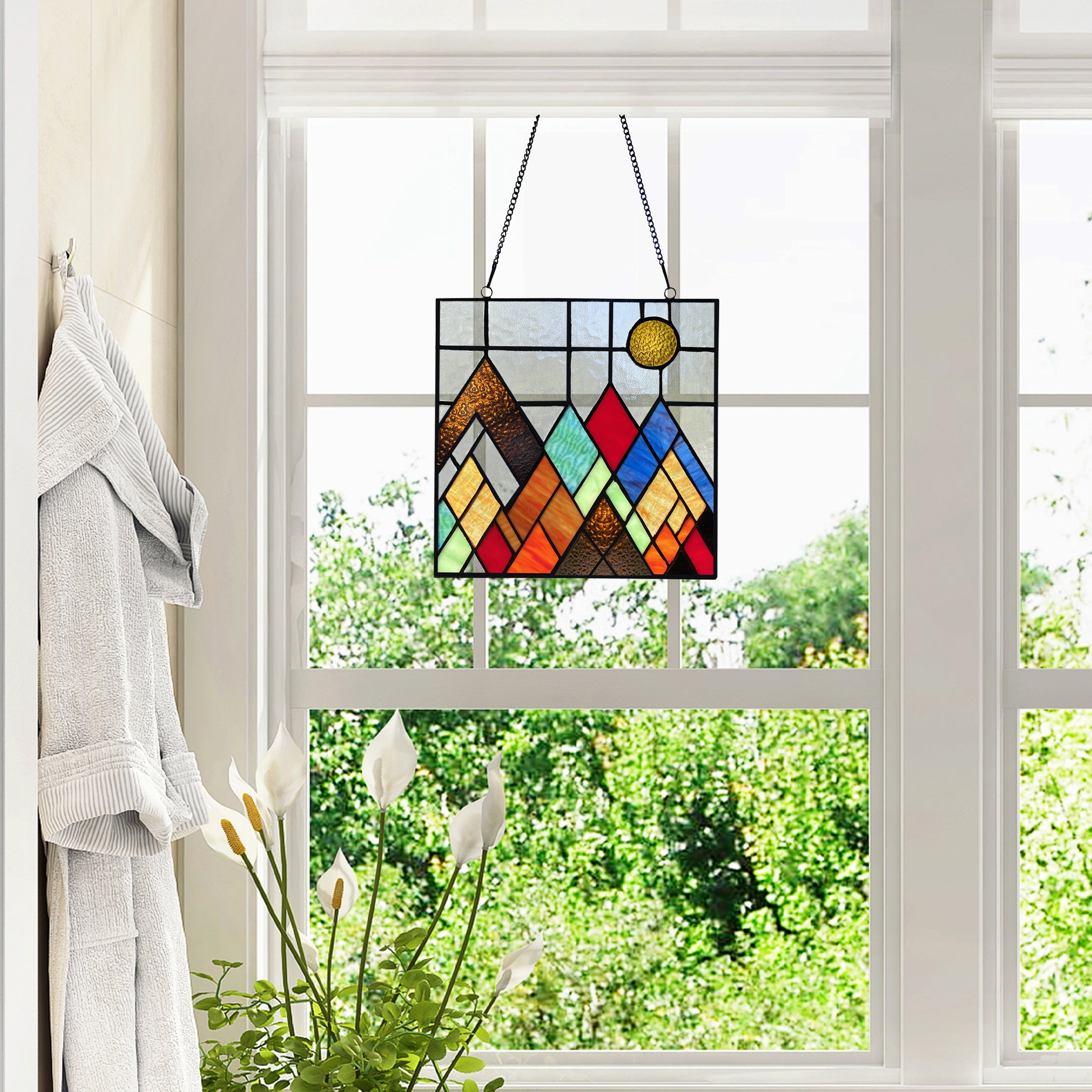 River of Goods River of Goods Beyond the Mountain Tops Stained Glass Window Panel - 10 x 0.25 x 10