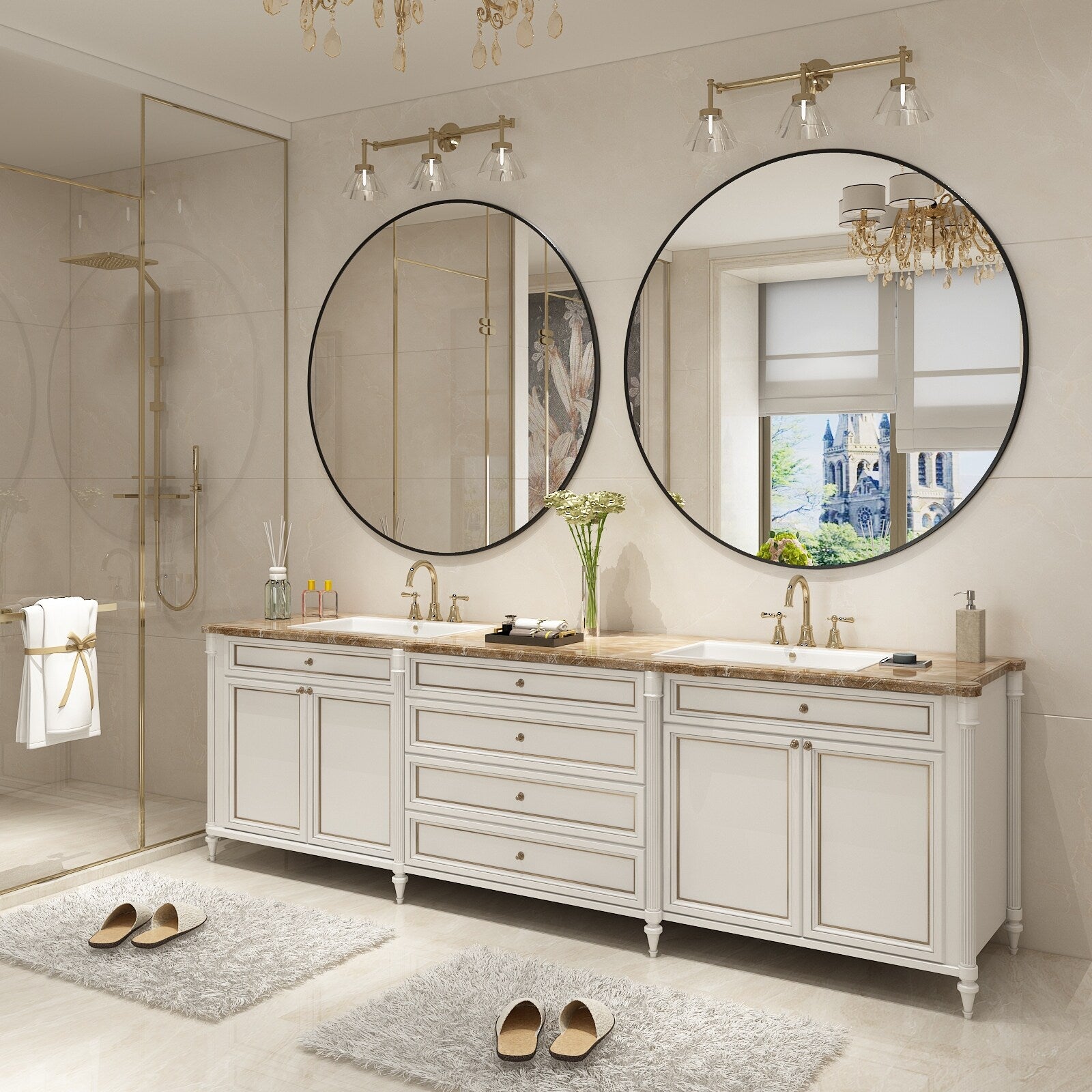 Full Size Round Bathroom Vanity Wall Mirror with Metal Frame