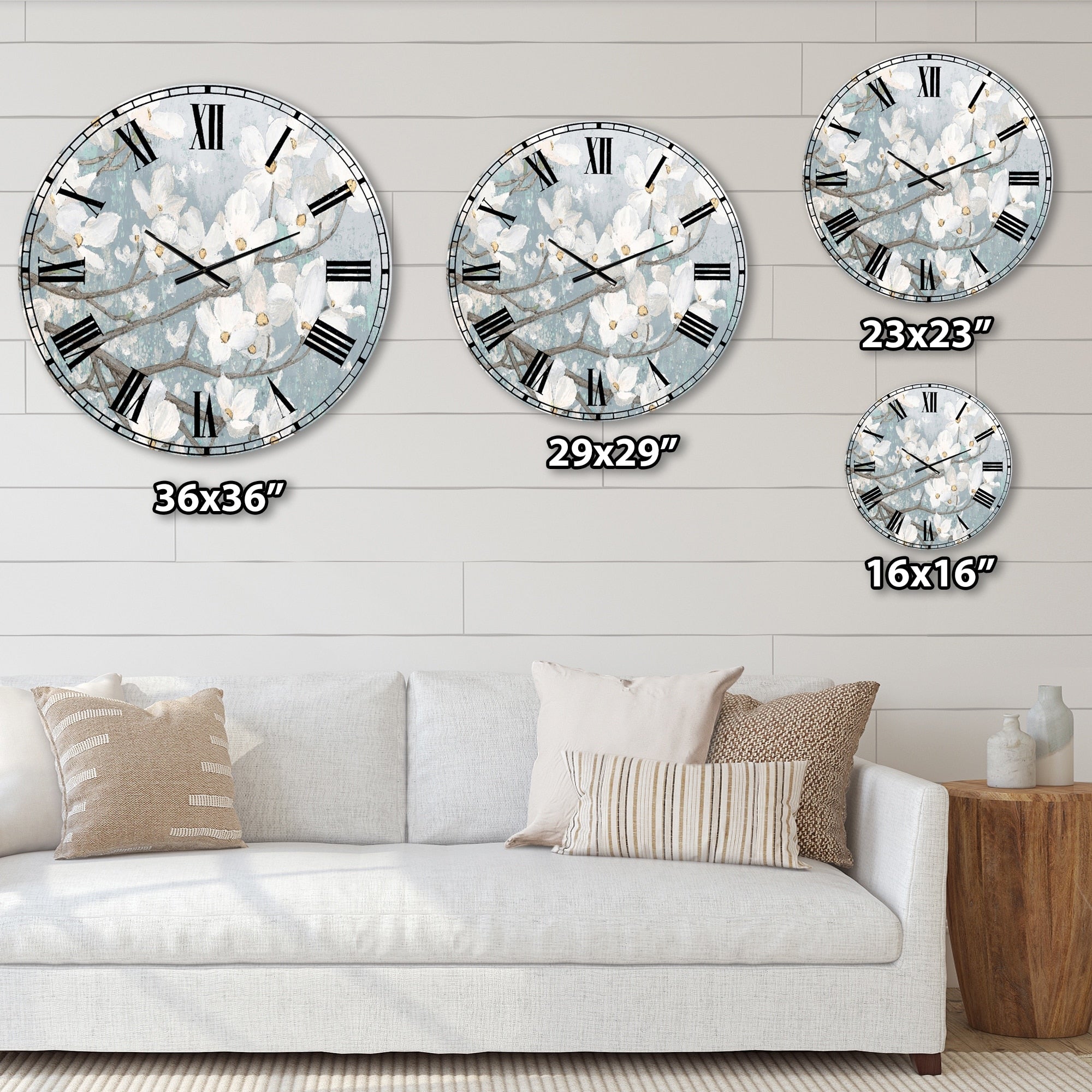 Designart 'Blue on Grey Blossoms ' Traditional Large Wall CLock