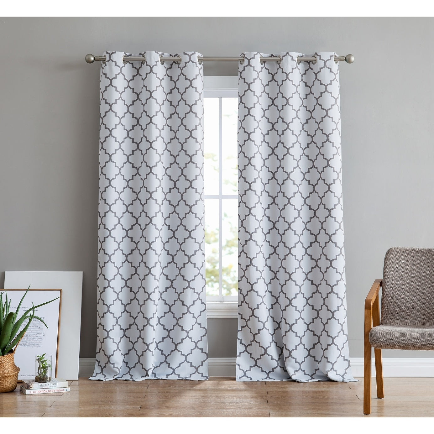 HLC.me Lattice Geometric Blackout Thermal Privacy Room Darkening Grommet Window Drapes Curtain Panels - Set of 2