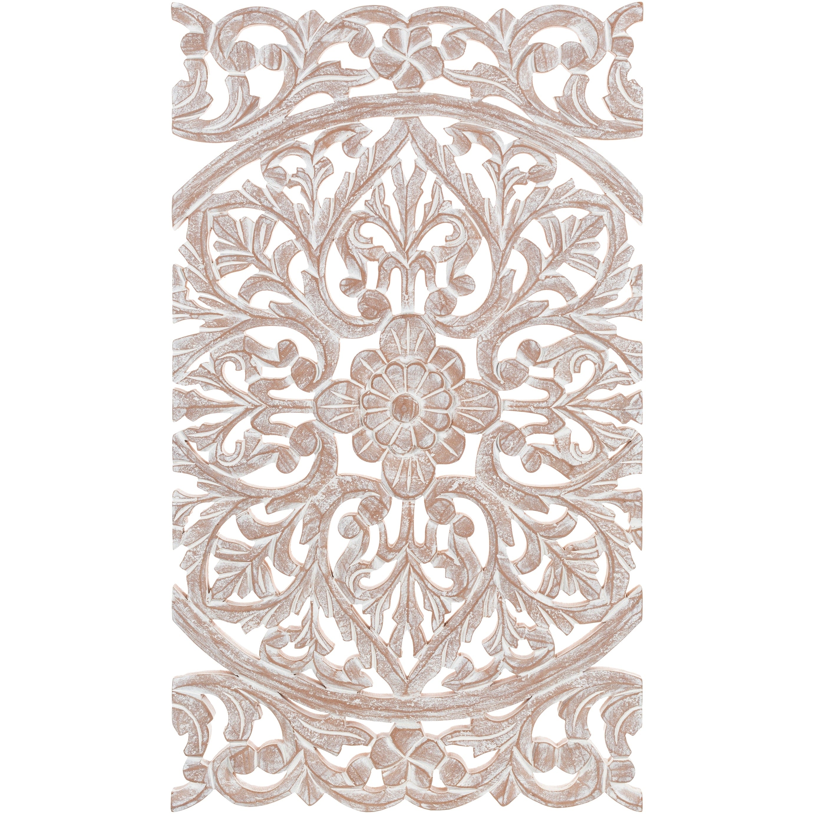 Norma Floral Hand Carved Natural Wooden 48x28-inch 3-Panel Wall Art