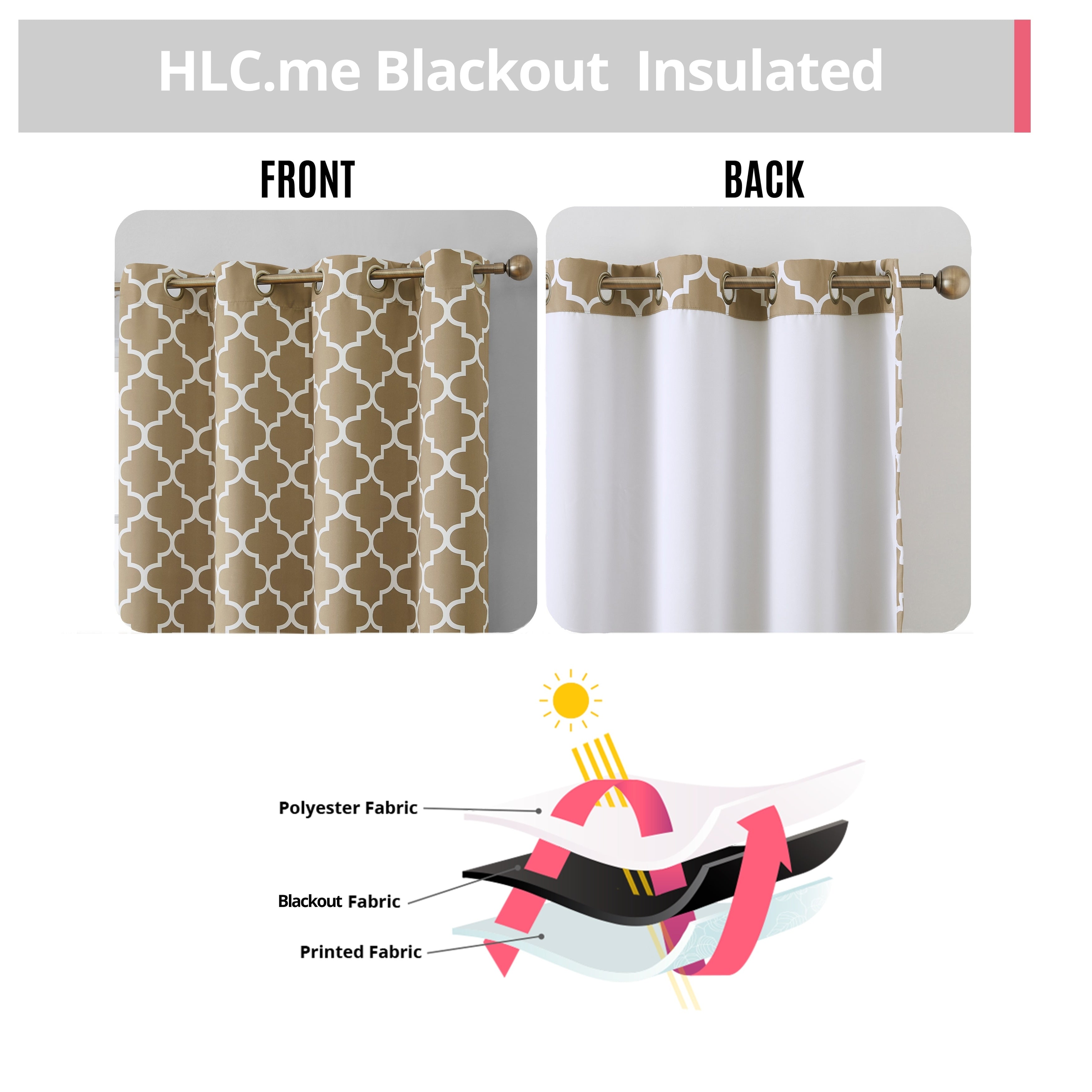 HLC.me Lattice Geometric Blackout Thermal Privacy Room Darkening Grommet Window Drapes Curtain Panels - Set of 2