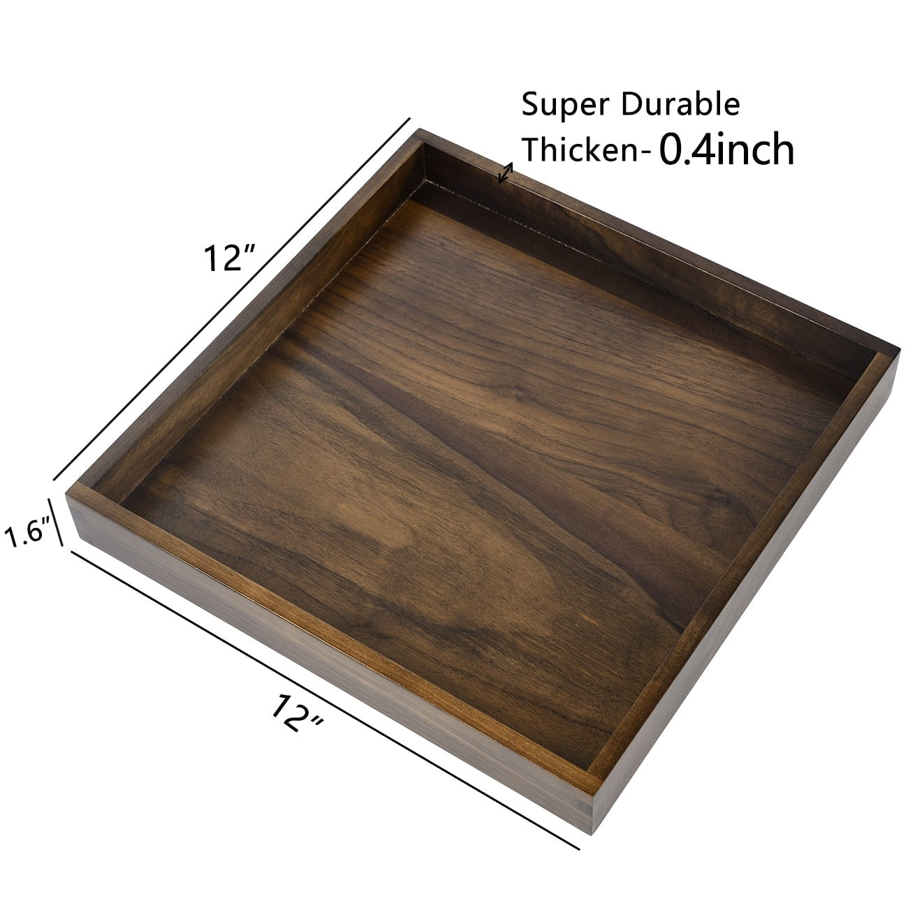 Square Black Walnut Wood Serving Tray Ottoman Tray with Handles