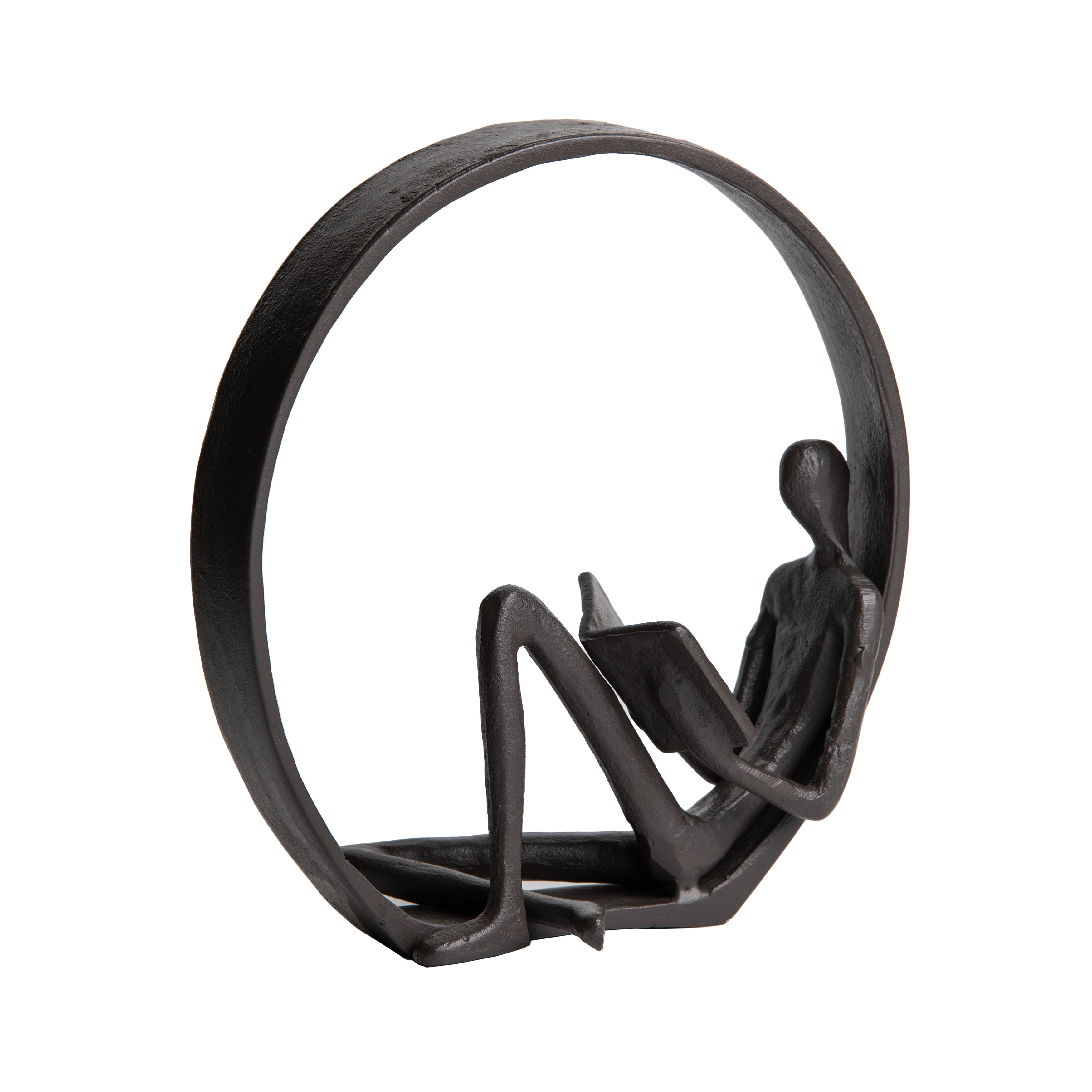 Danya B. Contemporary Encircled Reader Cast Iron Sculpture Statue - Male, Female, or Dual Bookend Options