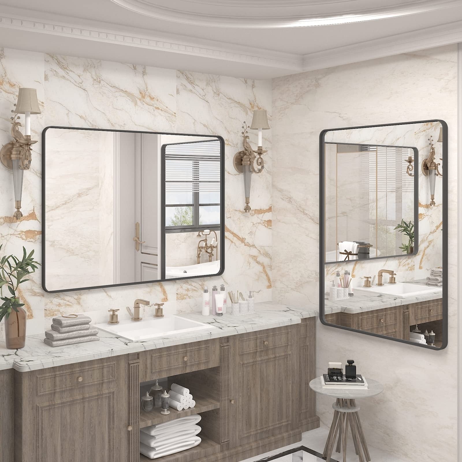 Apmir Metal Frame Tempered Glass Bathroom Vanity Mirror for Wall, Cloakroom, Bedroom