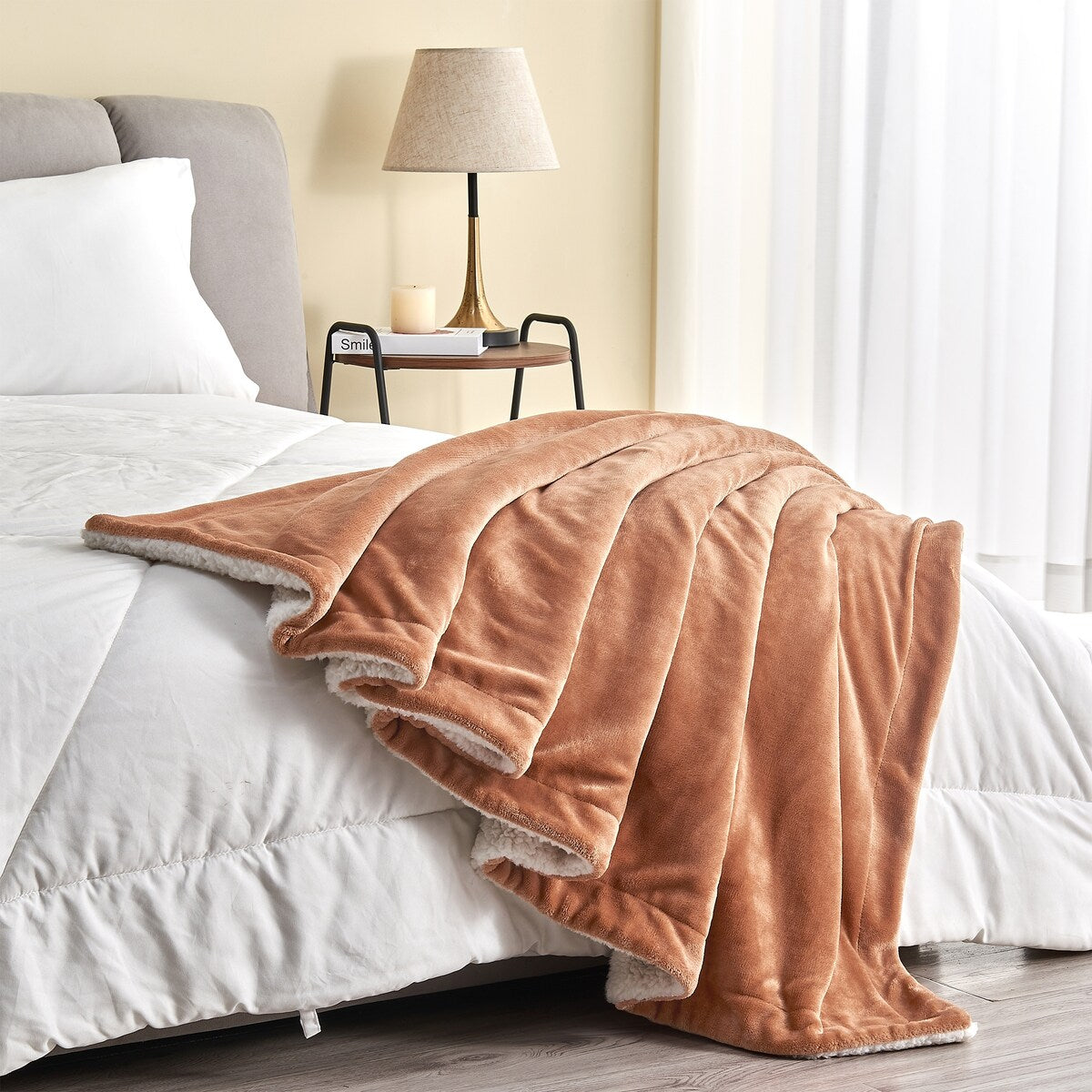 Luxurious Velvet Plush Fleece Reversible Sherpa Bed Blanket