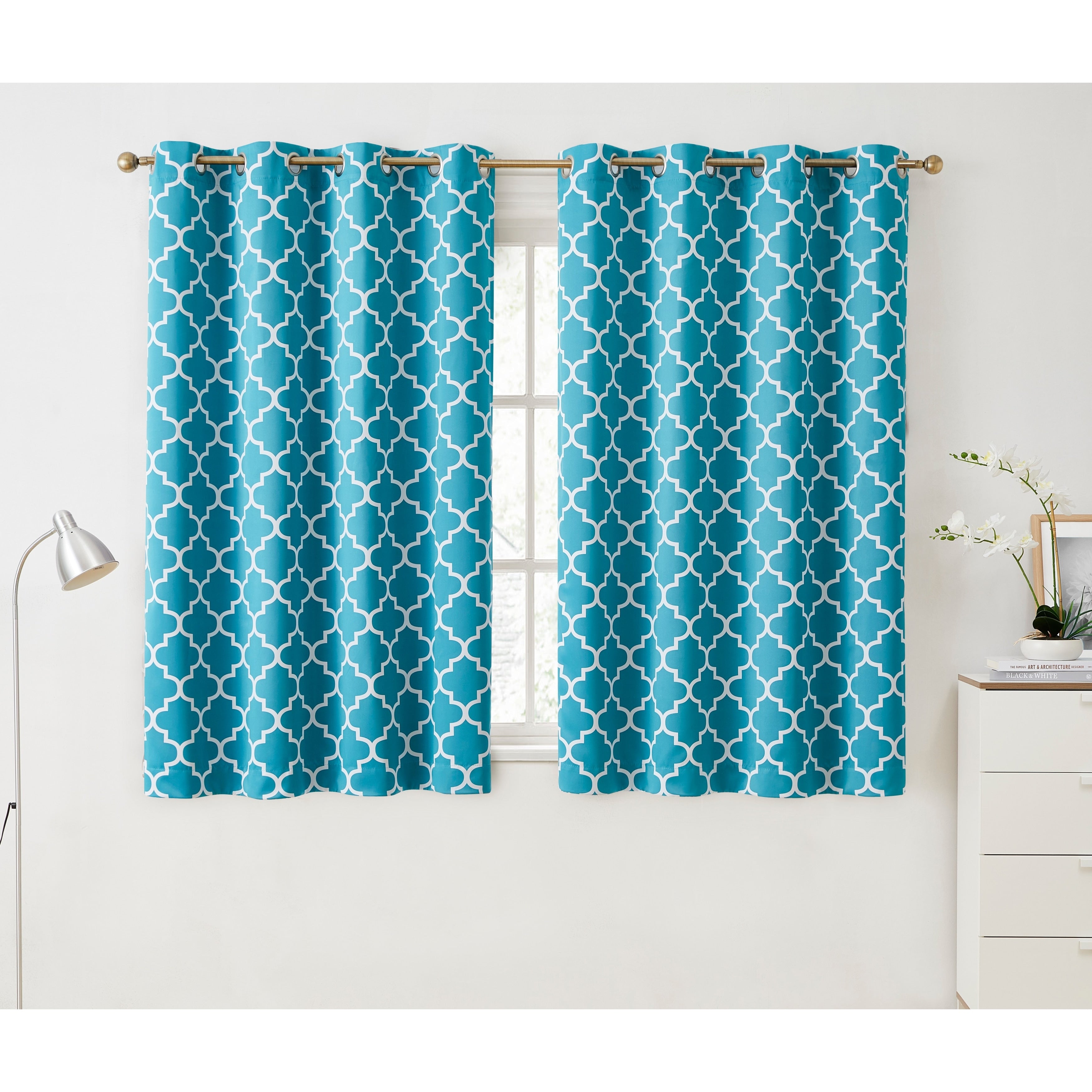 HLC.me Lattice Geometric Blackout Thermal Privacy Room Darkening Grommet Window Drapes Curtain Panels - Set of 2