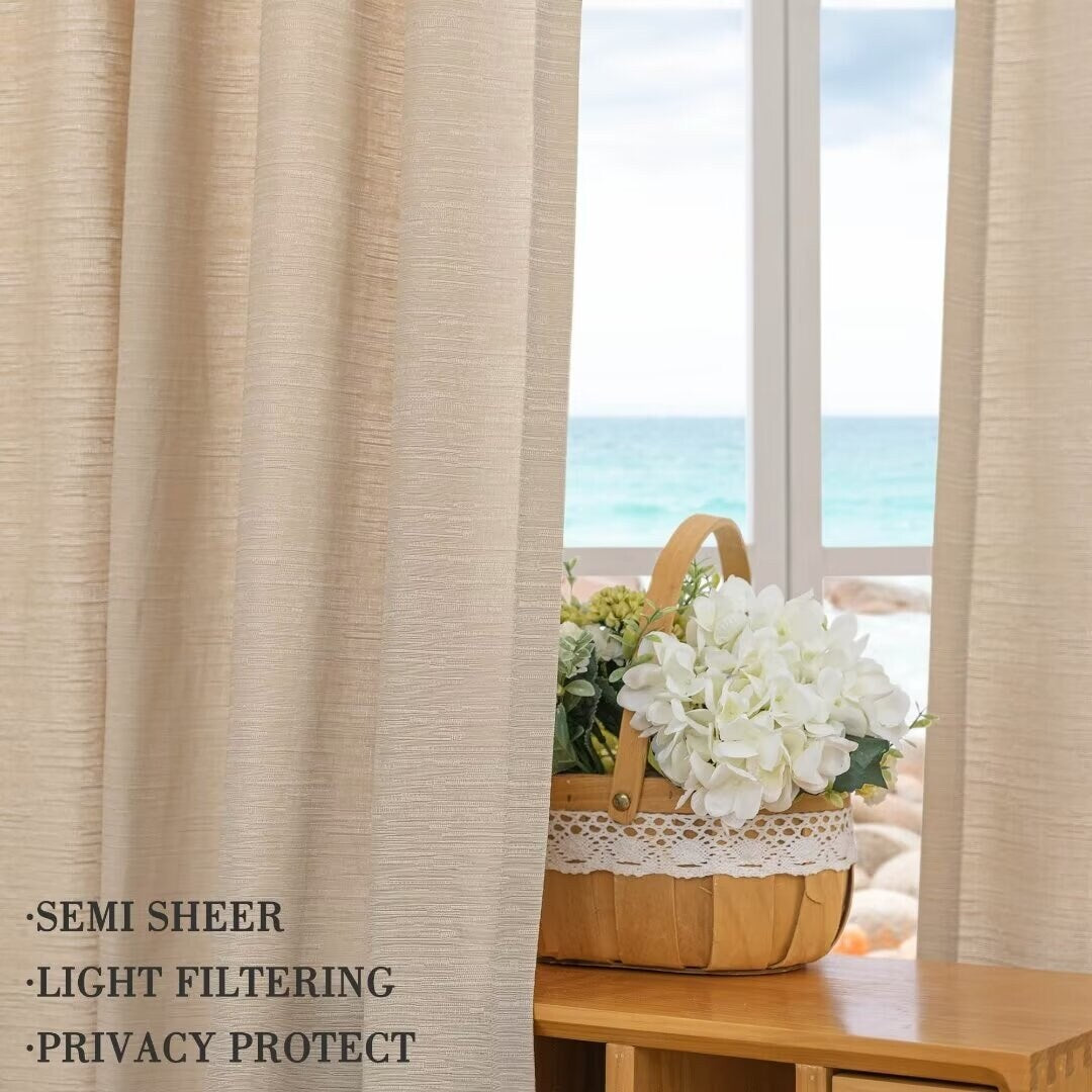 Cotton Blend Light Filtering Textured Back Tab/Rod Pocket Curtain Pair (Set of 2)