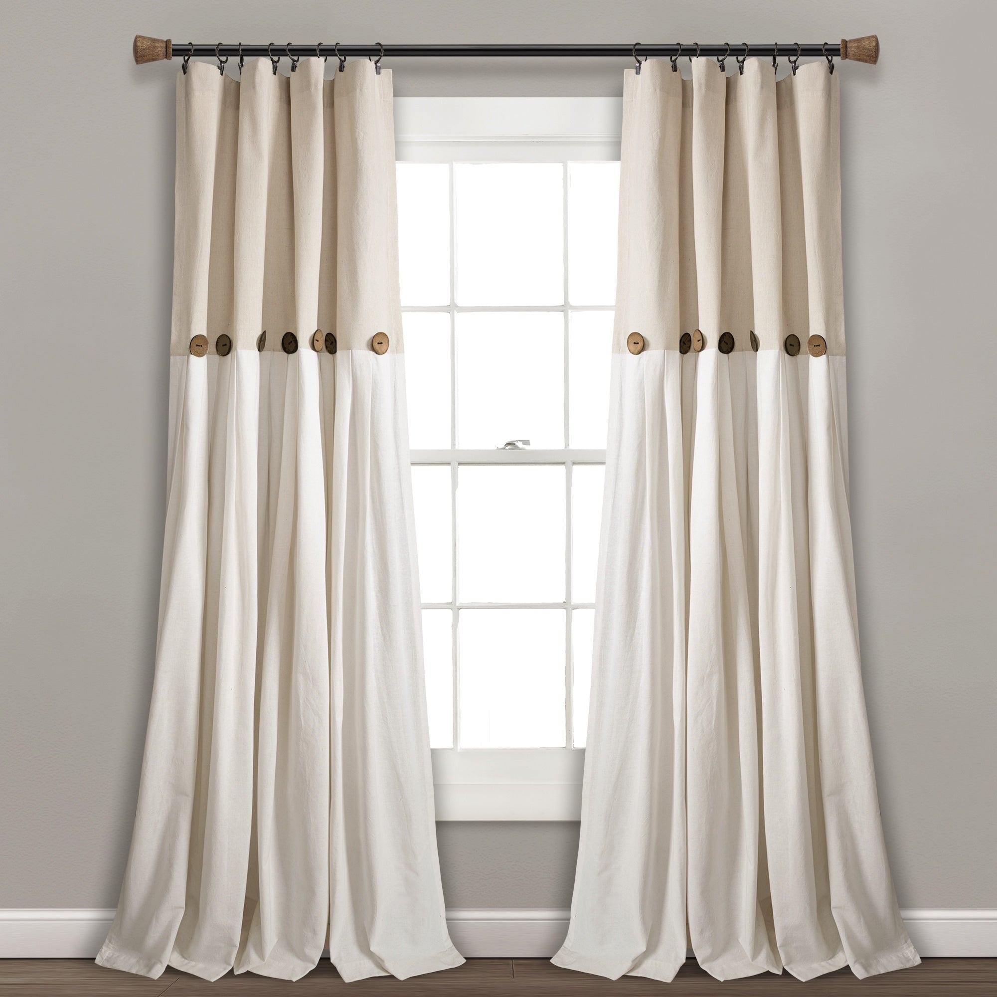 Lush Decor Linen Button Single Panel Window Curtain