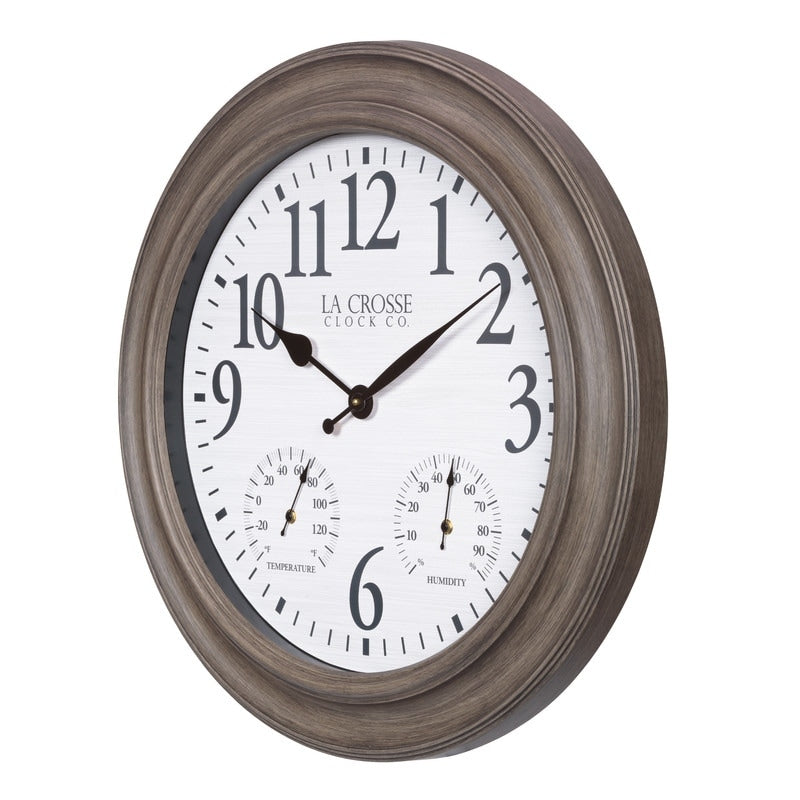 La Crosse 433-3267TH 26.2 Outdoor Gray Oak Quartz Temp/Humidity Clock